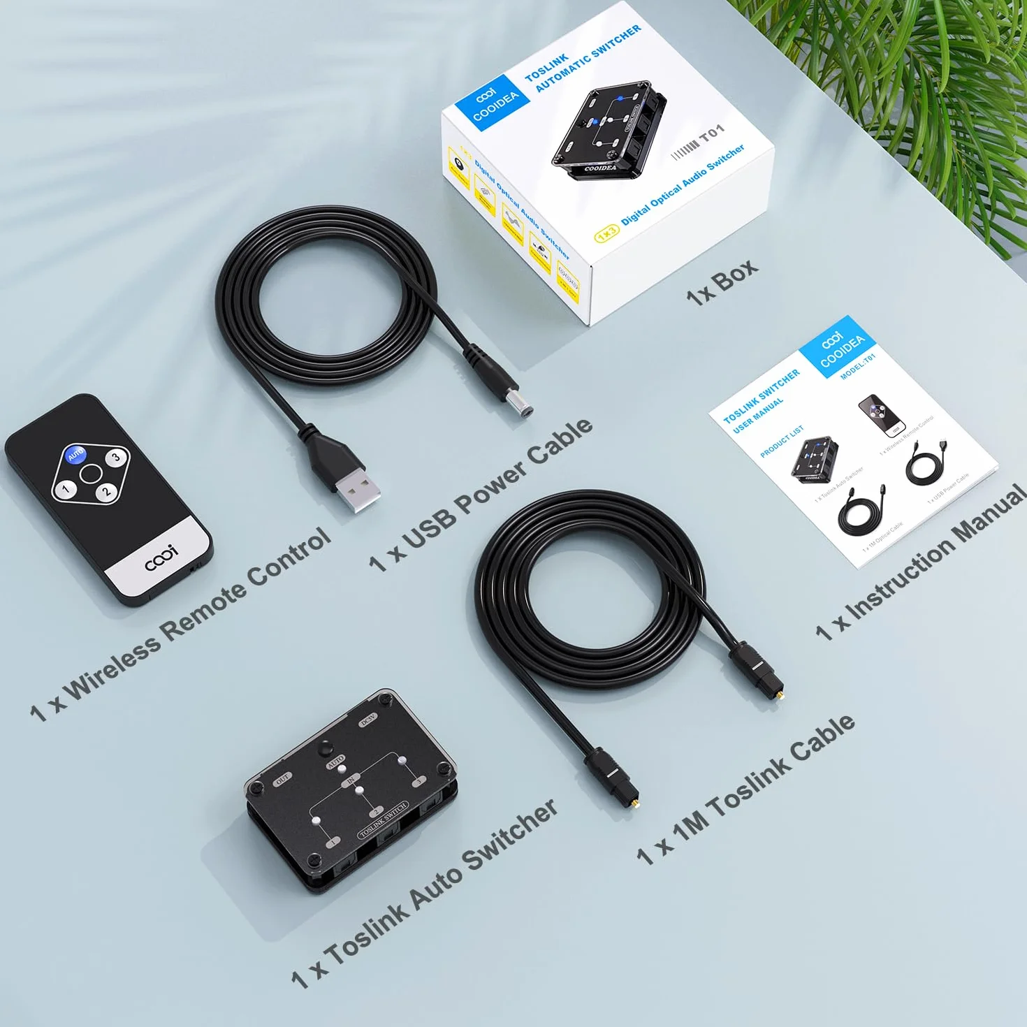 COOIDEA Ulepszony automatyczny przełącznik SPDIF Toslink cyfrowy przełącznik optyczny 3x1 z bezprzewodowym pilotem obsługuje 192k/24Bit PCM2.0 DTS Dolby-AC3 kompatybilny z telewizorem, Xboxem