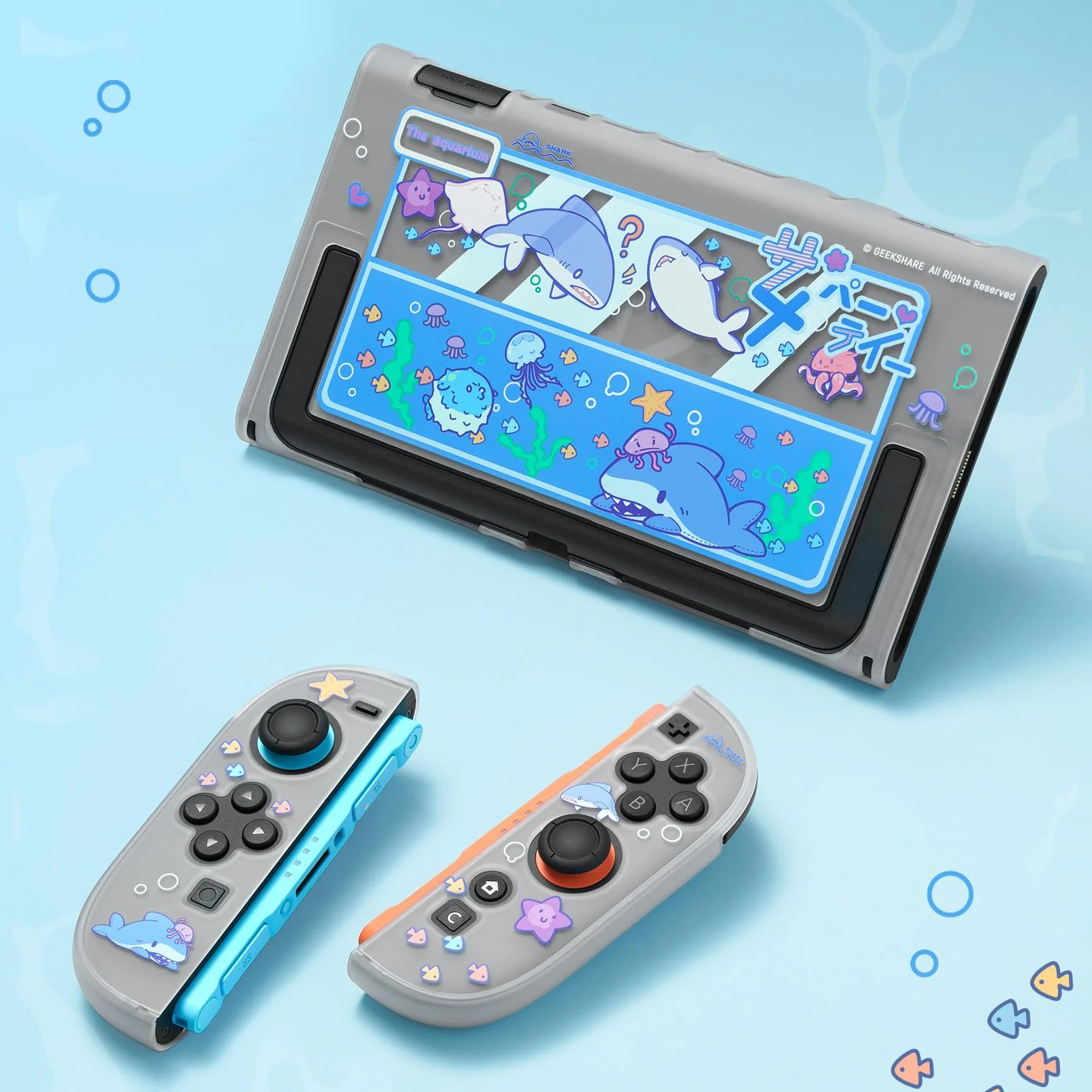 GeekShare Smukłe etui kompatybilne z Switch 2, amortyzacja wstrząsów i zarysowania obudowa PC do konsoli do gier Switch 2 - impreza z rekinami