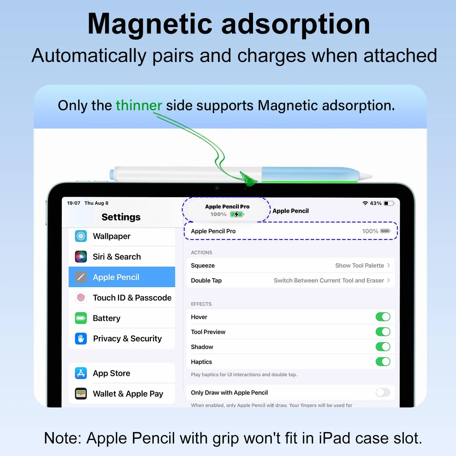 Etui do Apple Pencil 2. generacji i Apple Pencil Pro, etui na Apple Pencil silikonowe etui - adsorpcja magnetyczna / bezprzewodowe ładowanie/funkcja Double Tap / Ergonomiczna konstrukcja biała