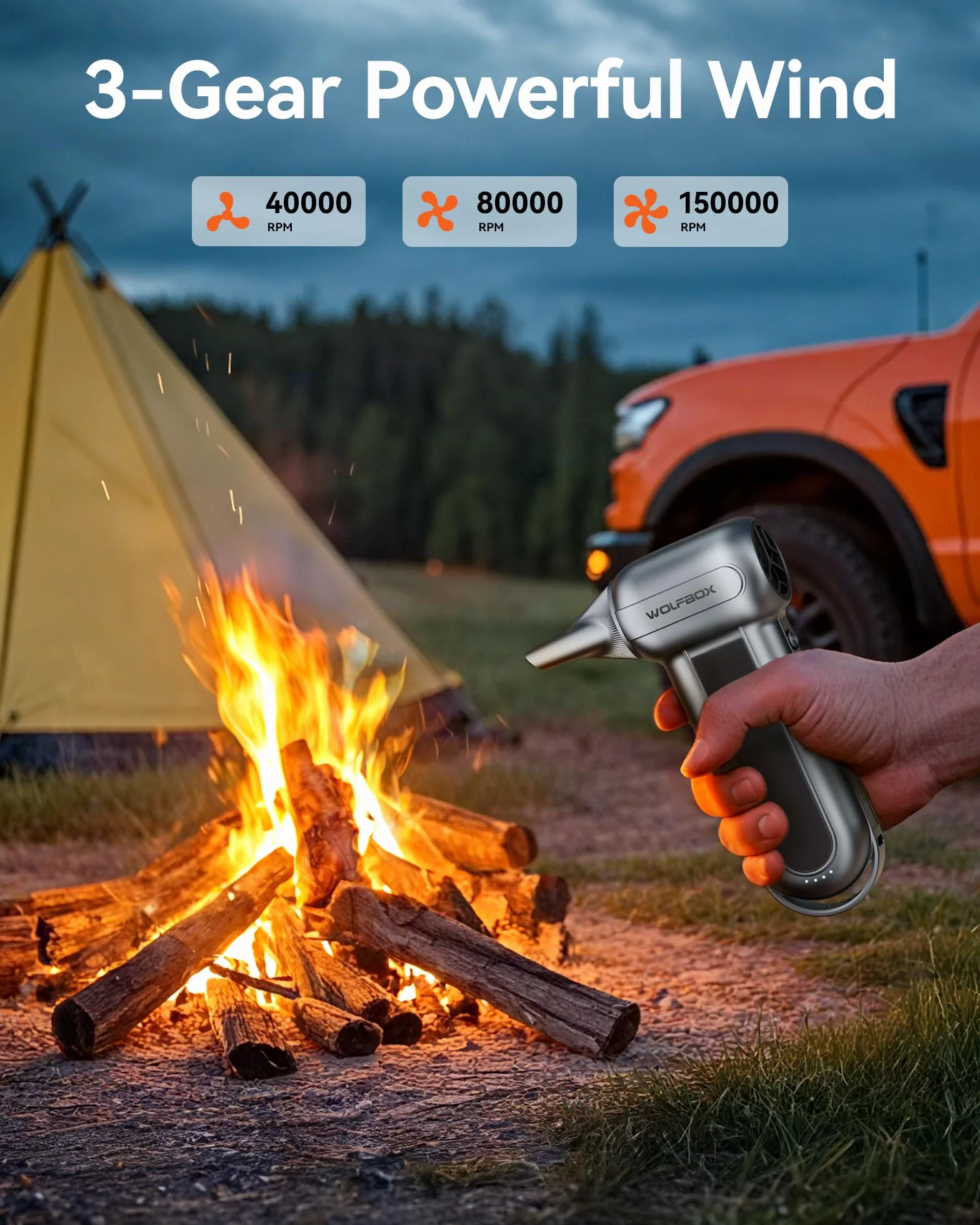 WOLFBOX MF100 odkurzacz na sprężone powietrze - 150000 obr./min super mocny bezprzewodowy odkurzacz powietrza, ładowalna bezszczotkowa dmuchawa, 3-biegowa regulowana dmuchawa do komputera, klawiatury