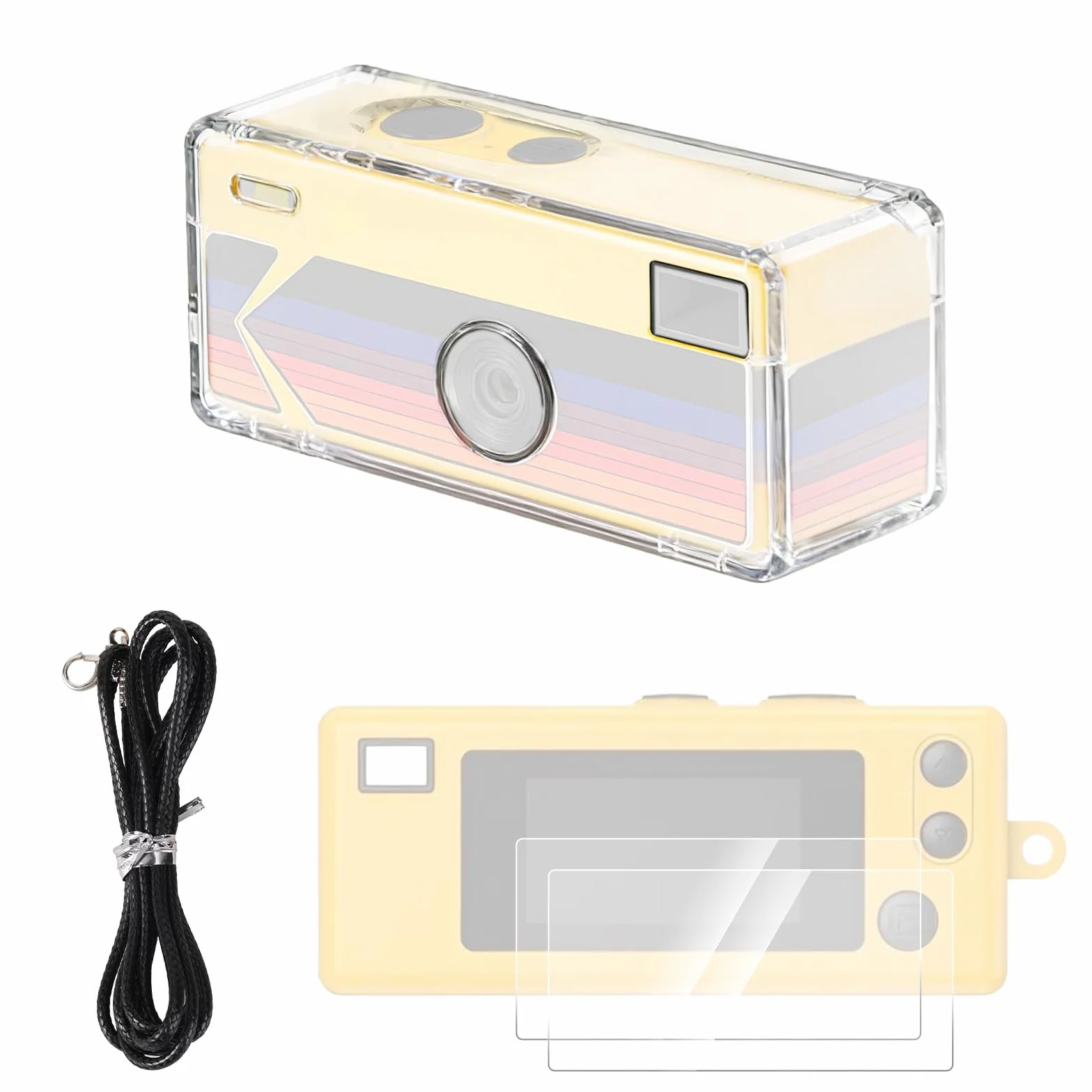 Etui Ochronne dla Kodak Charmera Brelok Aparat Cyfrowy Blind Box, Otwór Gniazdo Karty Micro SD Łatwy Dostęp Odporny Zarysowania Przezroczysty Osłona PC z Osłoną Ekranu & Smyczą do Podróży