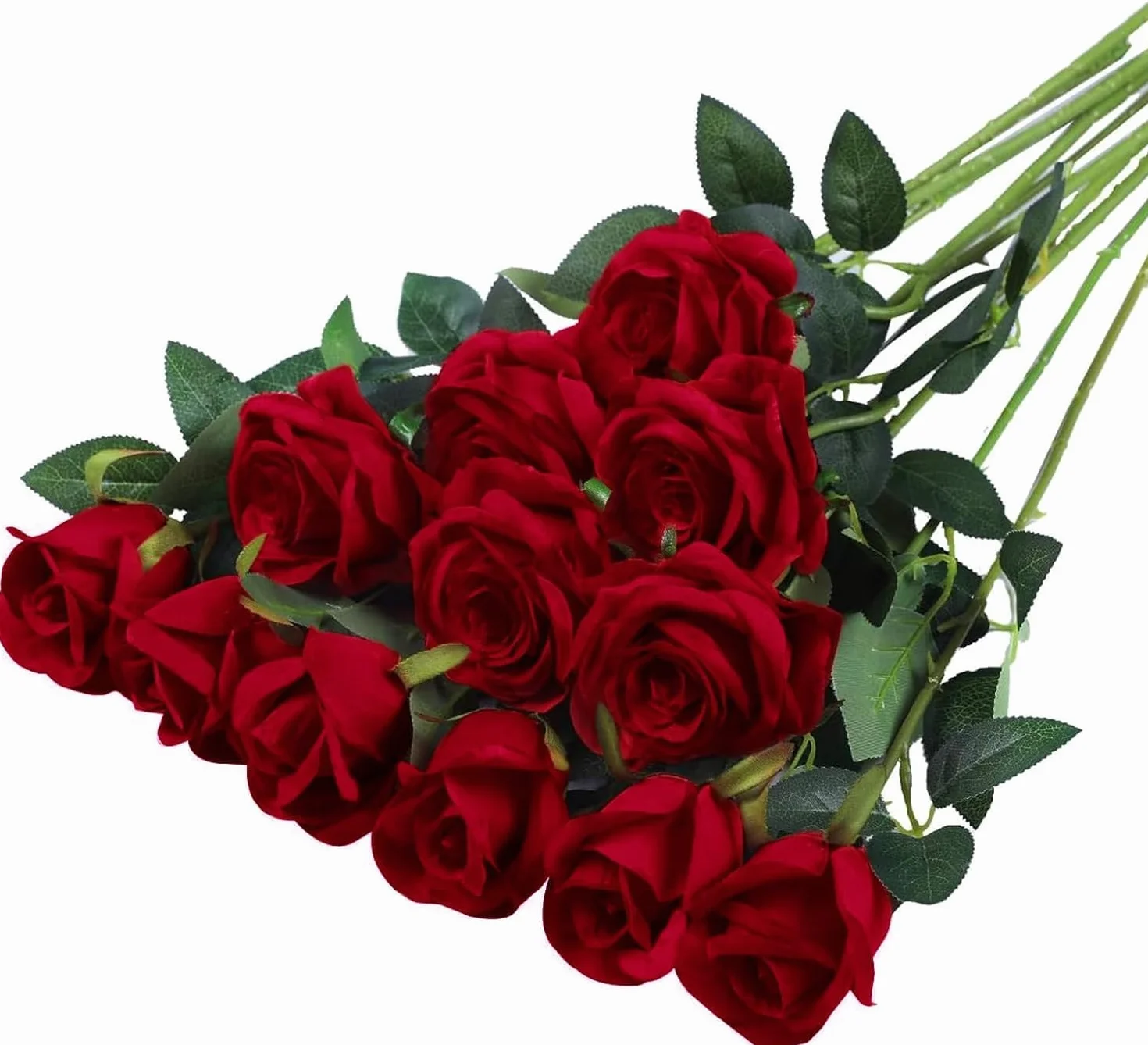 12 sztucznych róż 52 cm sztuczne róże realistyczne z zielonymi liśćmi, sztuczne róże jak prawdziwe, bukiet sztuczny do domu, ślubu, imprezy, ogrodu (kolorowe wino)