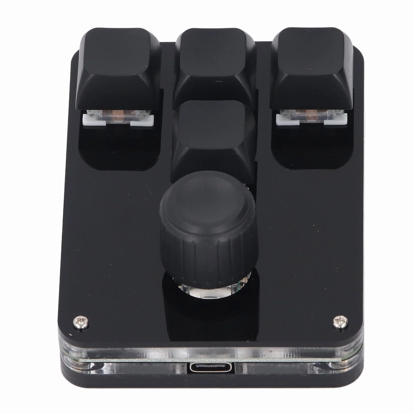 Jeffergarden Mini Klawiatura Mechaniczna, Programowalna Klawiatura z 4 Klawiszami i 1 Pokrętłem ze światłem RGB i Niebieskim Przełącznikiem, Klawiatura do Gier USB C Typu Plug and Play do