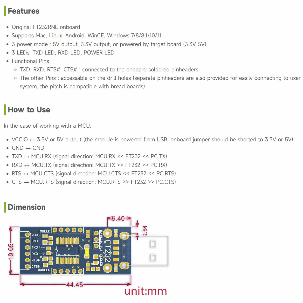 Waveshare FT232 USB-C to UART Module, Supports 3.3V/5V Logic Level, Compatible with Mac OS/Linux/Android/WinCE/Windows 7/8/8.1/10/11