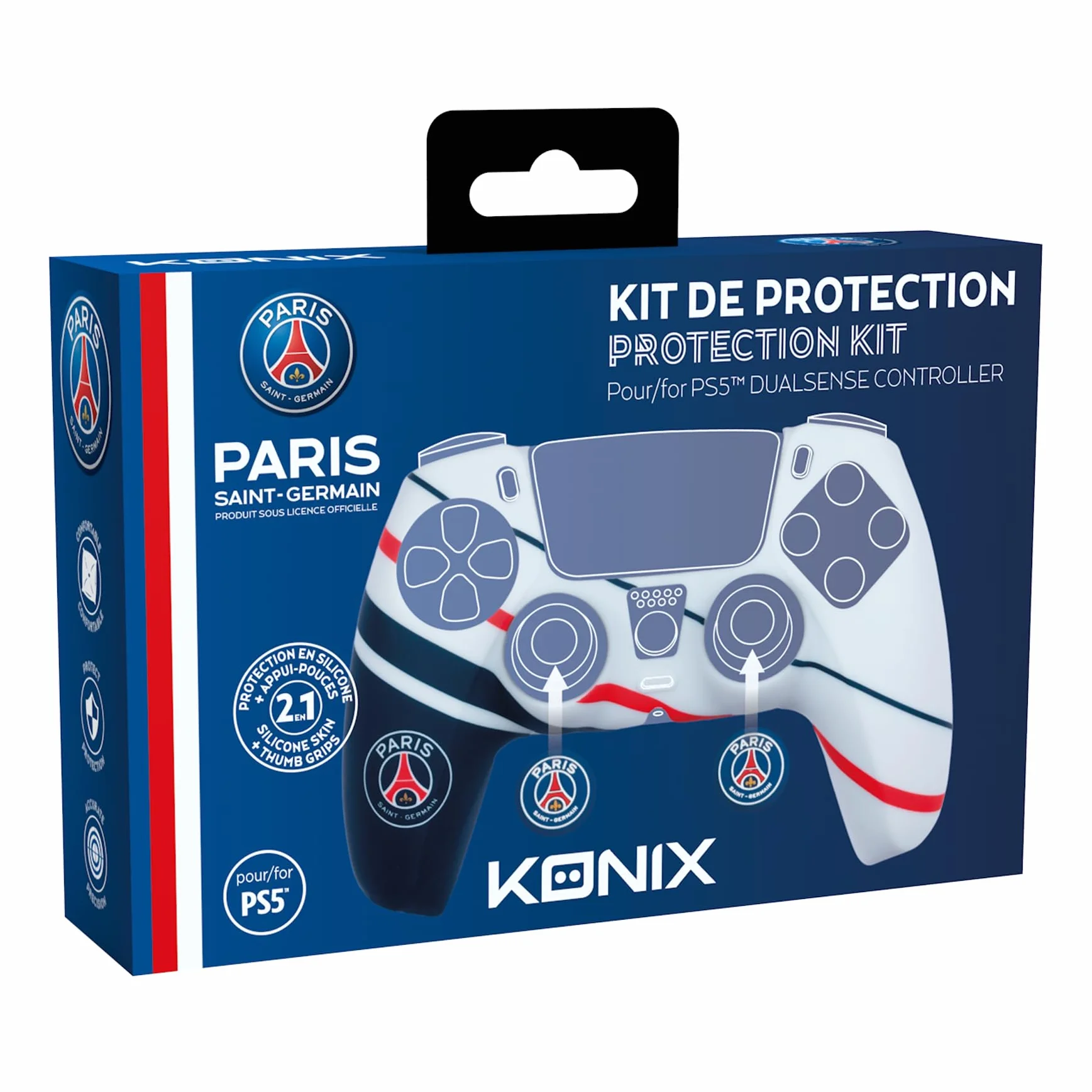 Konix PSG Silikonowe etui ochronne na kontroler DualSense PS5 - niebieski biały i czerwony