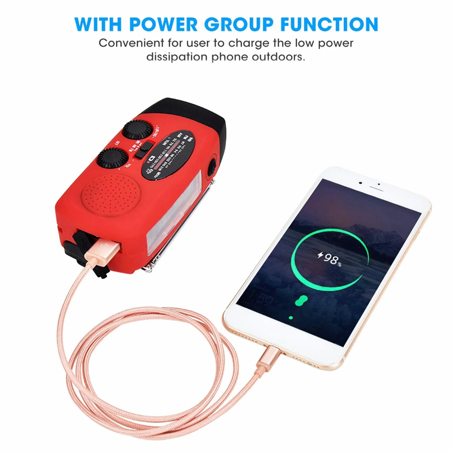 Solarne radio z korbą ręczną, przenośne radio awaryjne AM/FM do zewnętrznej ładowarki USB generuje energię elektryczną, ładowanie słoneczne, światło LED, zapobieganie katastrofom z funkcją NOAA