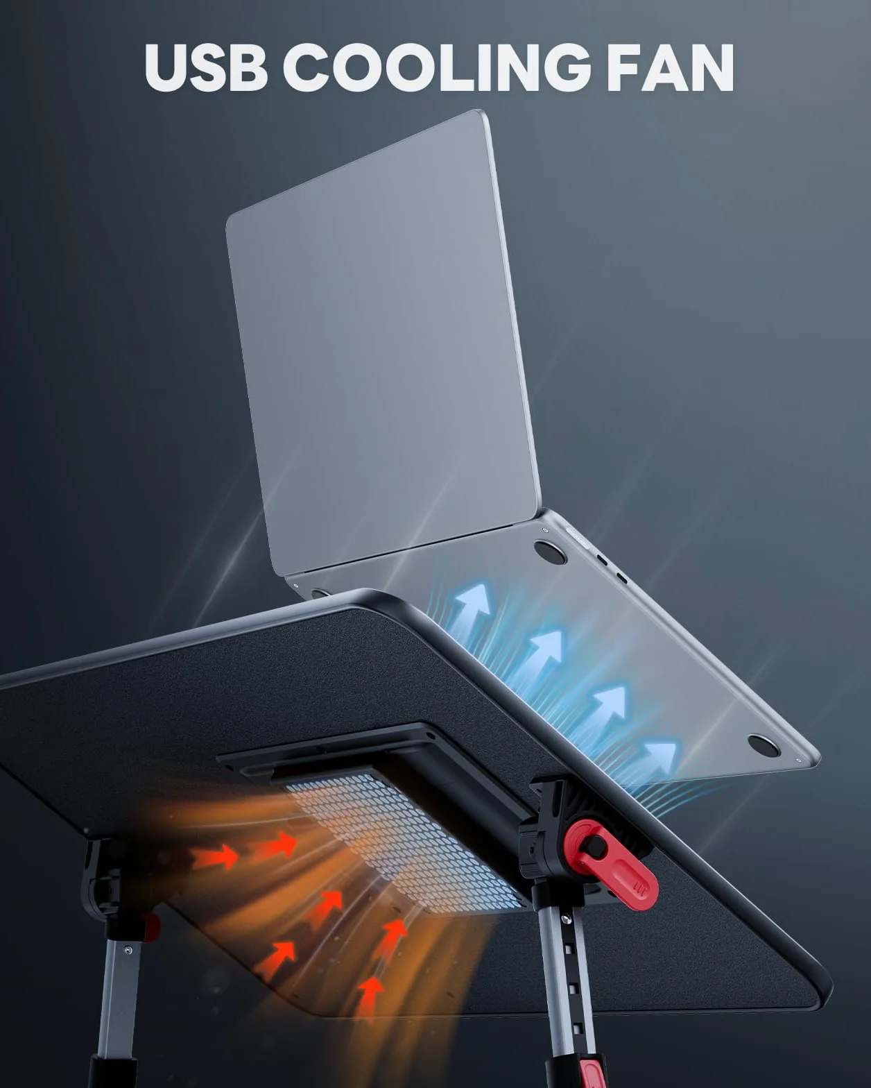 SAIJI stolik chłodzący, biurko z przyłączem USB, stolik do spania z wentylatorem, regulowana podstawka na laptopa, składany stolik na sofę, łóżko, podłogę, śniadanie, naukę, czytanie (52 x 30 cm