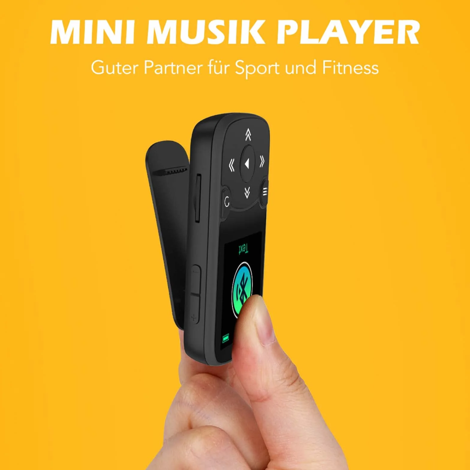 AGPTEK Odtwarzacz MP3 Bluetooth 5.3 Sport 32 GB z kolorowym ekranem TFT 1,5", mini odtwarzacz muzyki z klipsem, obsługuje kartę TF do 128 GB, z przyciskiem głośności, radio FM, krokomierz, czarny