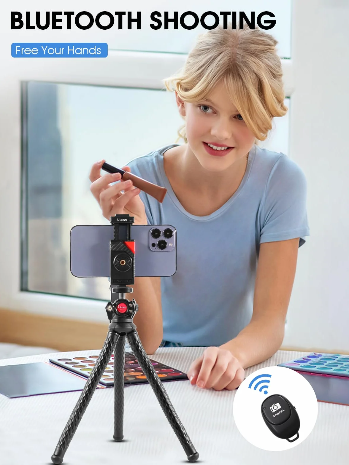 ULANZI FT-01 Elastyczny statyw do smartfona z pilotem Bluetooth, elastyczny mini statyw z uchwytem na zimny pazur, śruba 1/4" magiczne ramię, uniwersalny do iPhone'a 16 Samsung Canon Nikon Sony