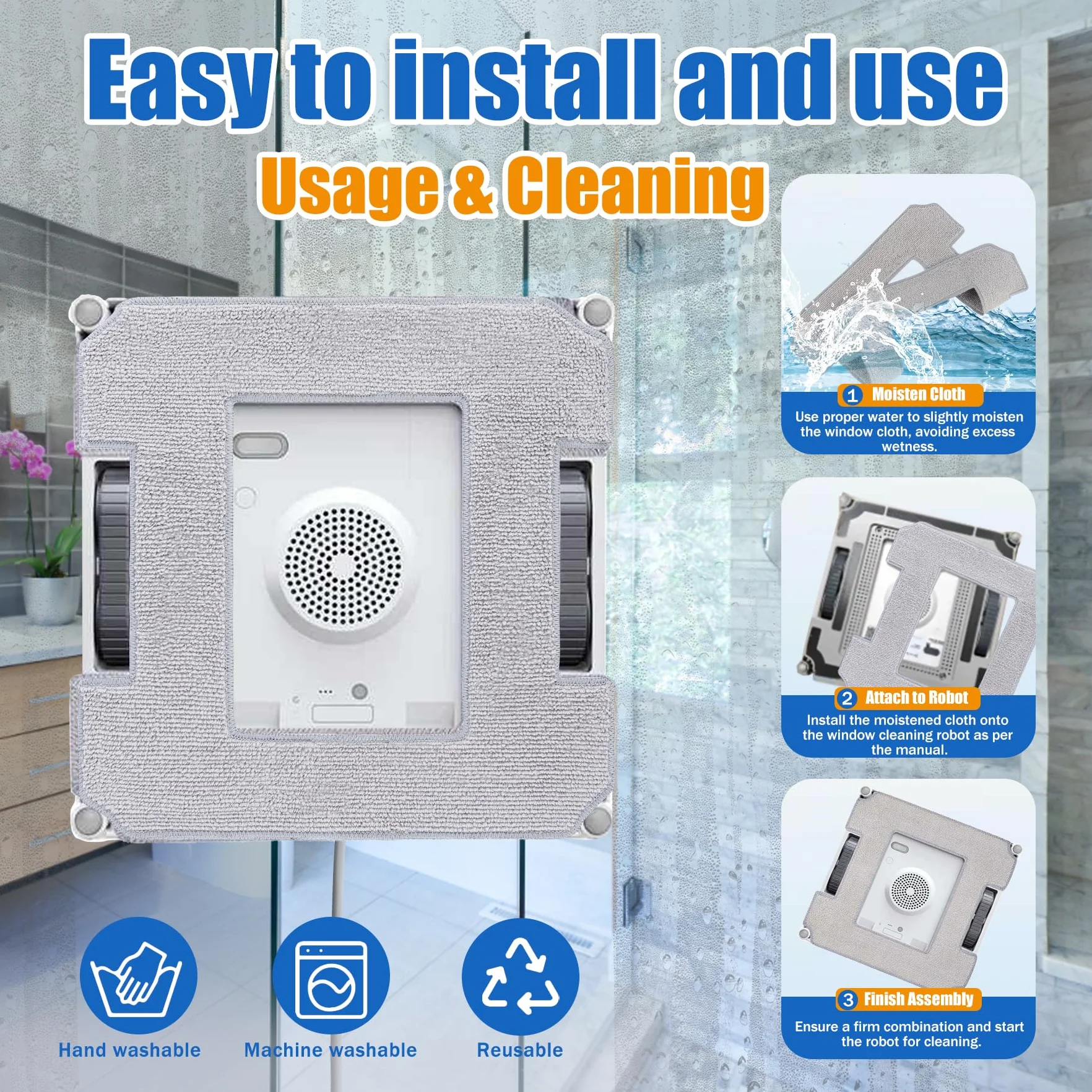10 sztuk podkładek do czyszczenia okien ECOVACS WINBOT W2 Omni / W2 / W1 Pro / W1 Pro / W1 robot do mycia okien, ściereczki z mikrofibry wielokrotnego użytku i nadają się do prania, skutecznie czyści