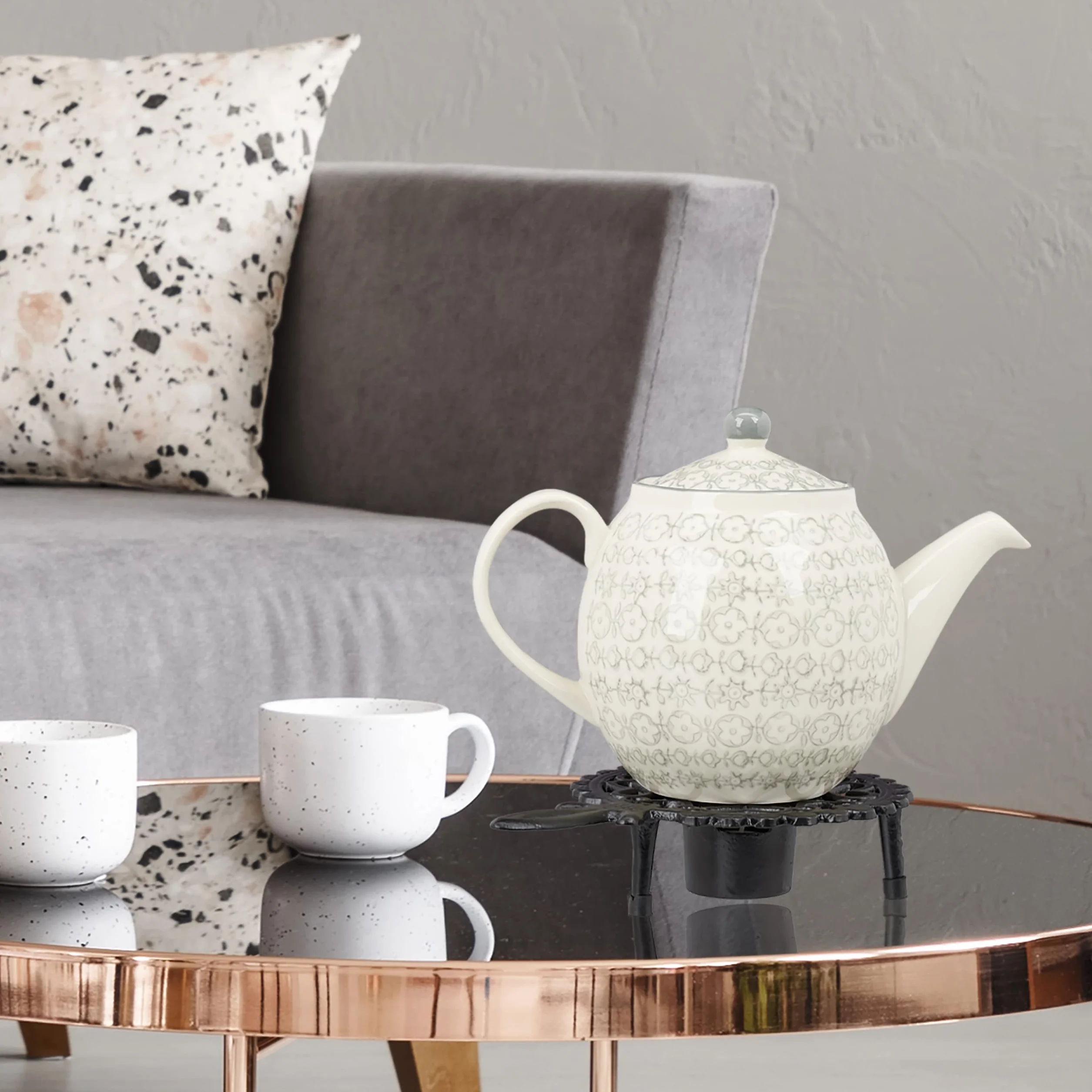 Relaxdays Podgrzewacz, do dzbanków do herbaty i kawy, żeliwo, na 1 podgrzewacz, antyczny design, rustykalny podgrzewacz do herbaty, czarny, 1 sztuka
