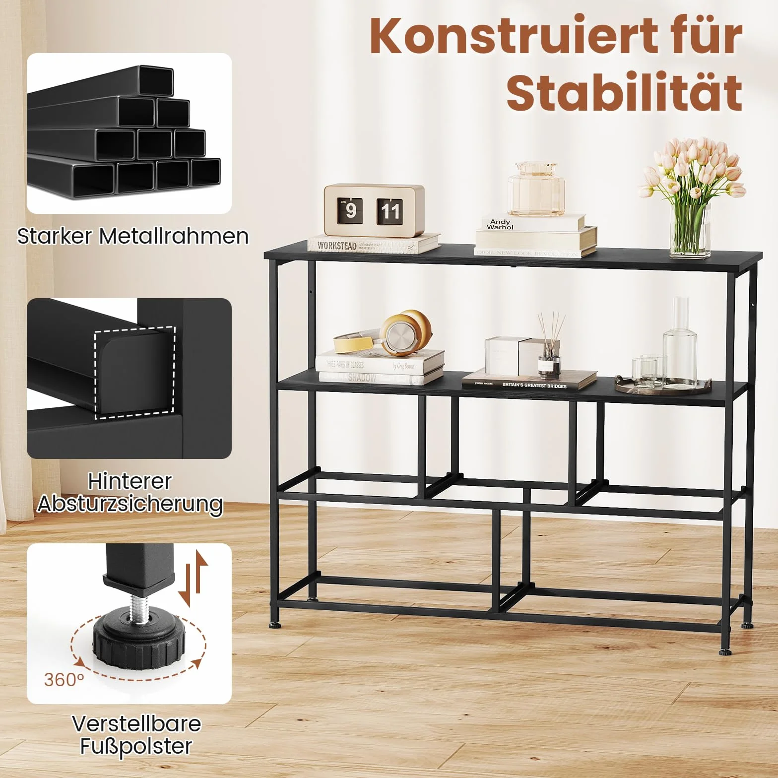 COSTWAY Komoda 5 szuflad z drewnianym blatem i metalową ramą 100×30×80 cm