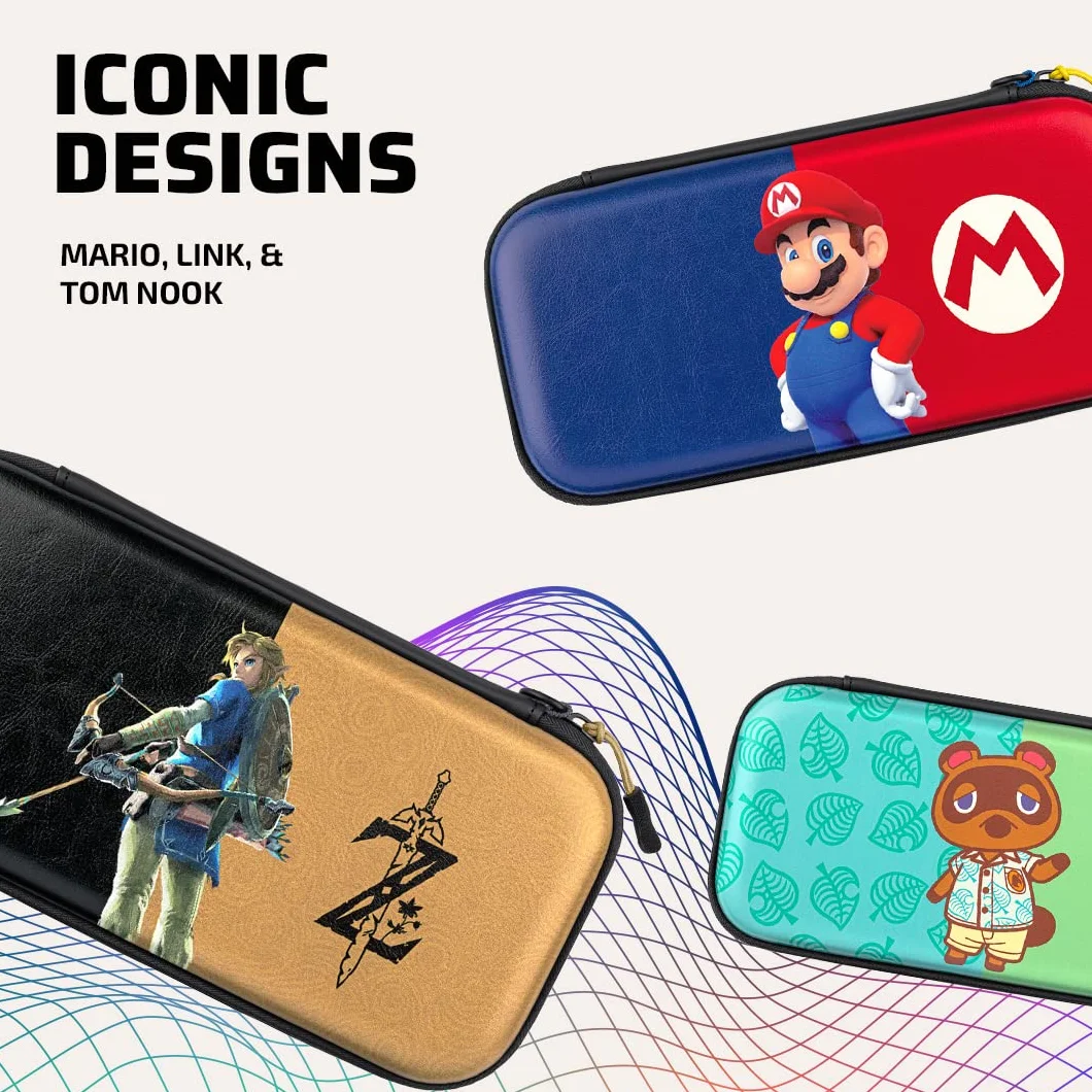 PDP Gaming Oficjalnie Licencjonowany Switch Slim Deluxe Travel Case - Zelda Breath of the WIld - Semi-Hardshell - Console Stand - Protective PU Leather - Holds 14 Games - Works z Switch OLED and Lite