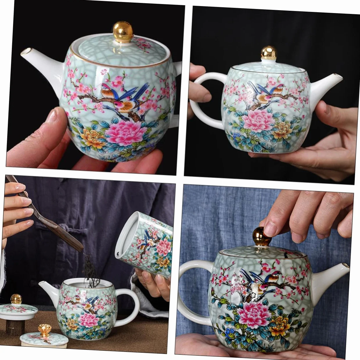 Cabilock 1kawałek Czajniczek Ceramiczny Ręcznie Malowanym Wzorem Kwiatów Idealny Do Serwowania Herbaty Odporny Wysoką Niską Temperaturę Doskonały Spotkania Domu Biurze