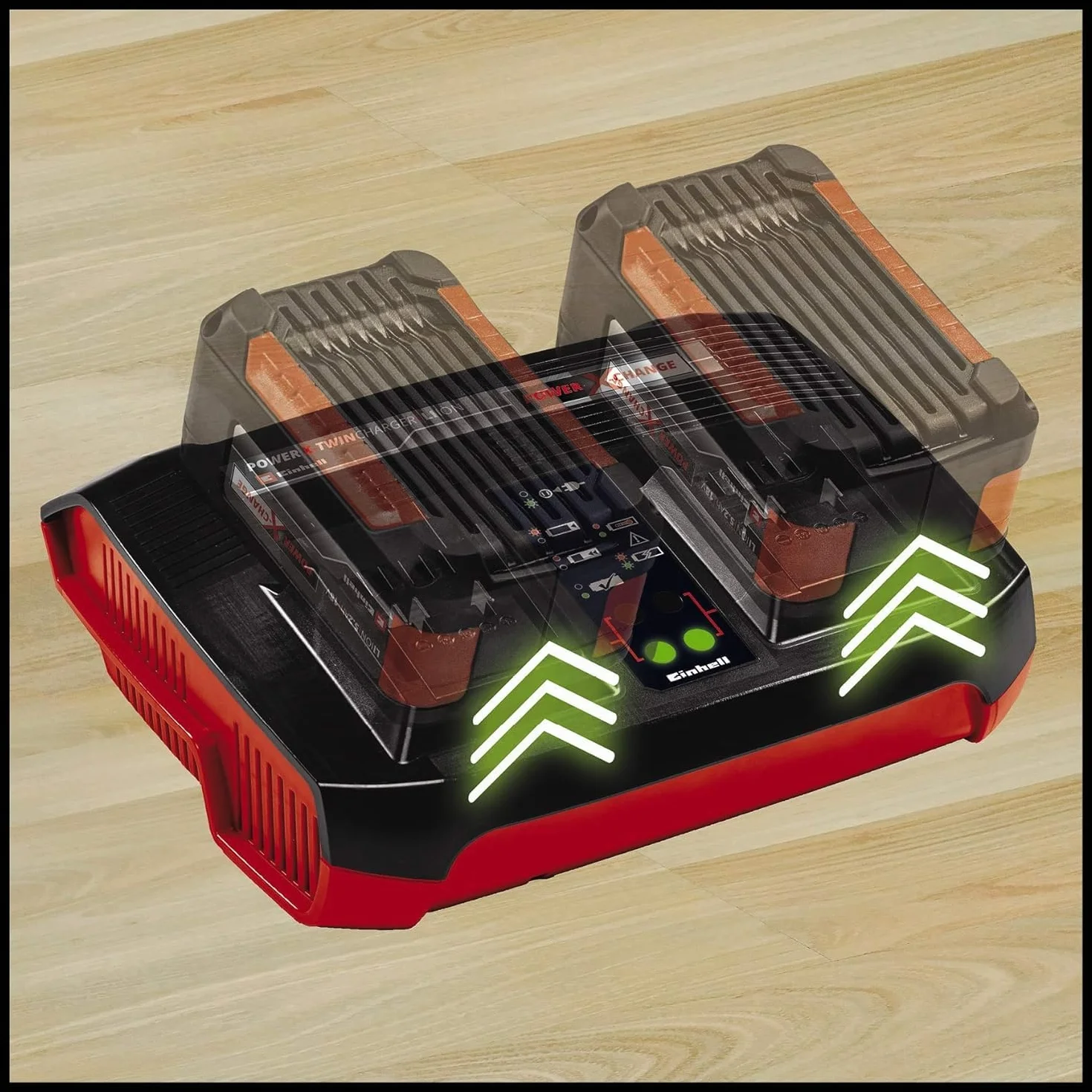 Einhell Oryginalny ładowarka Power X-Twincharger 3A Power X-Change (Li-Ion, 18V, jednoczesne ładowanie 2x18V, stały monitoring akumulatora + zarządzanie ładowaniem int., 6-krotny LED status)