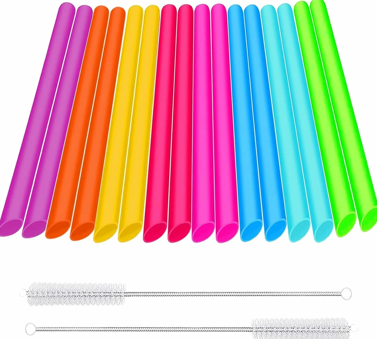 Słomki do Bubble Tea Jumbo 10x260mm wielokrotnego użytku kolorowe z szczotką czyszczącą