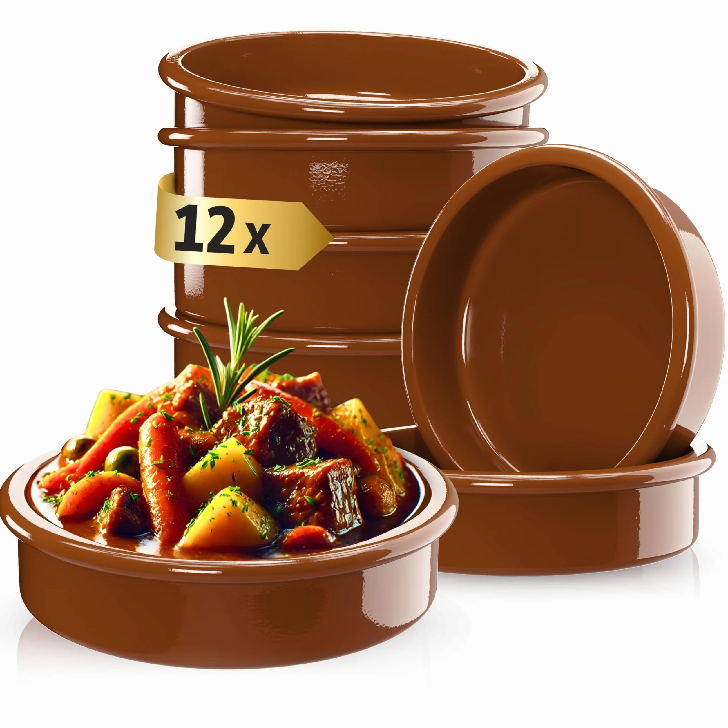 ToCi Zestaw 12 misek na tapas, brązowe, 175 ml, śródziemnomorskie miski deserowe z gliny, Ø 11,5 cm, tradycyjne produkty z hiszpańskiej gliny