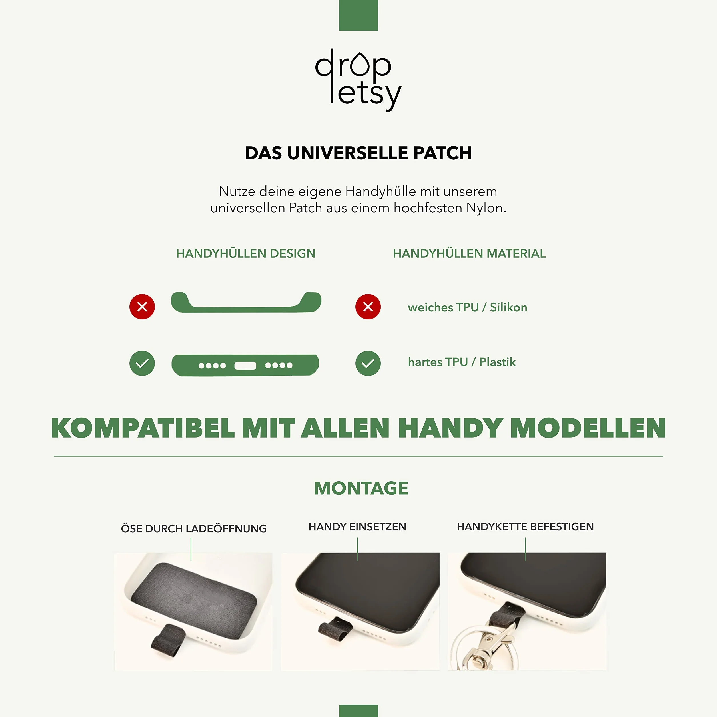 DROPLETSY Drewniane koraliki na telefon komórkowy, uniwersalny, ręcznie wykonany, smycz na klucze, łańcuszek, łańcuszek na szyję do zawieszenia – kompatybilny ze wszystkimi smartfonami: Apple iPhone