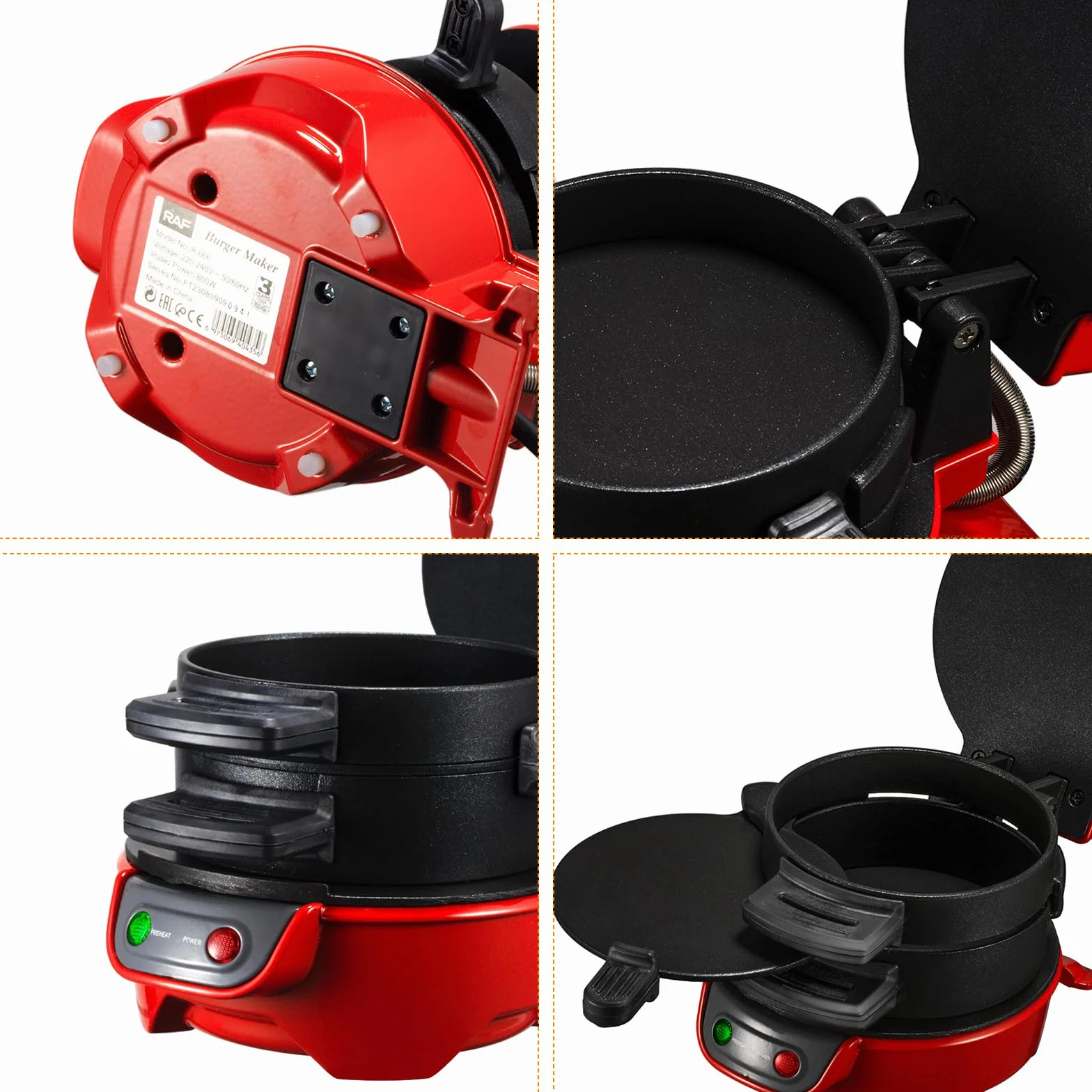 Toster do kanapek Hamburger Maker 600 W z powłoką zapobiegającą przywieraniu