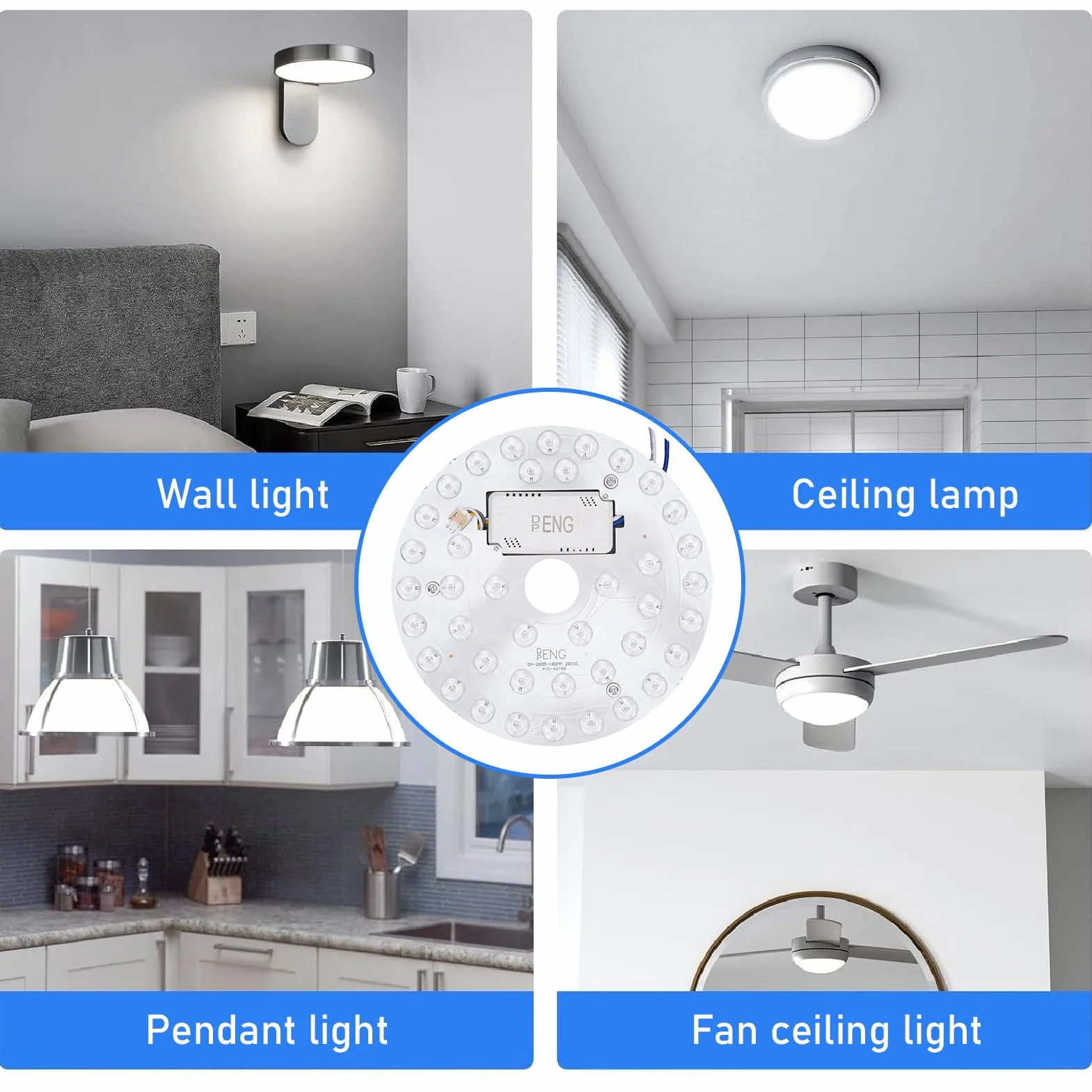 7,1 -calowy Wentylatory LED wentylatora sufitowego, wymiana światła LED, 18W 3CCT 3000K 4200K 6500K Zestaw wentylatora sufitowego, Zestaw okrągłego silnika LED,