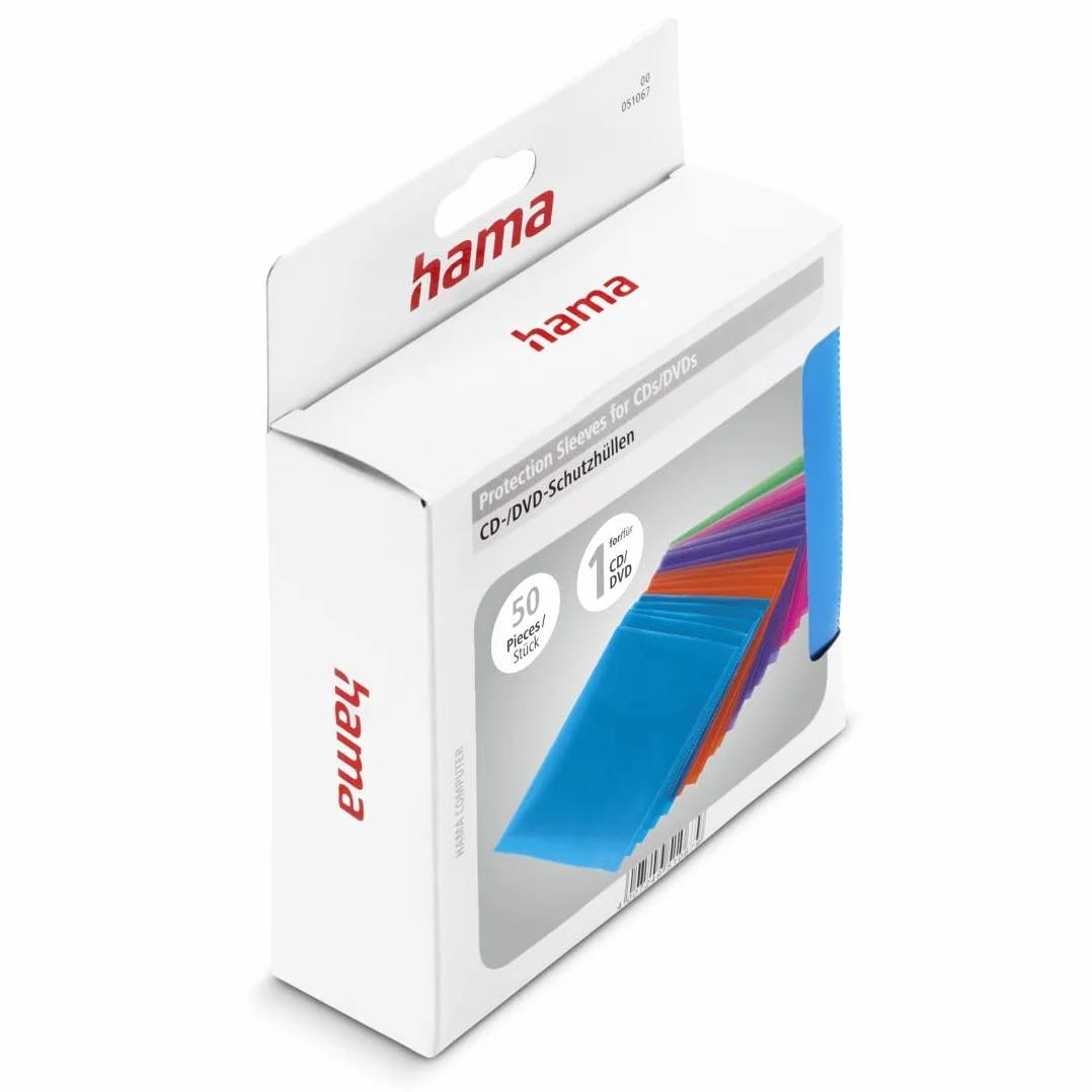 Hama Opakowania na płyty CD-ROM-/DVD-ROM (50 sztuk, PP, 12,7x12,7x0,03 cm) czerwony/fioletowy/niebieski/zielony/pomarańczowy
