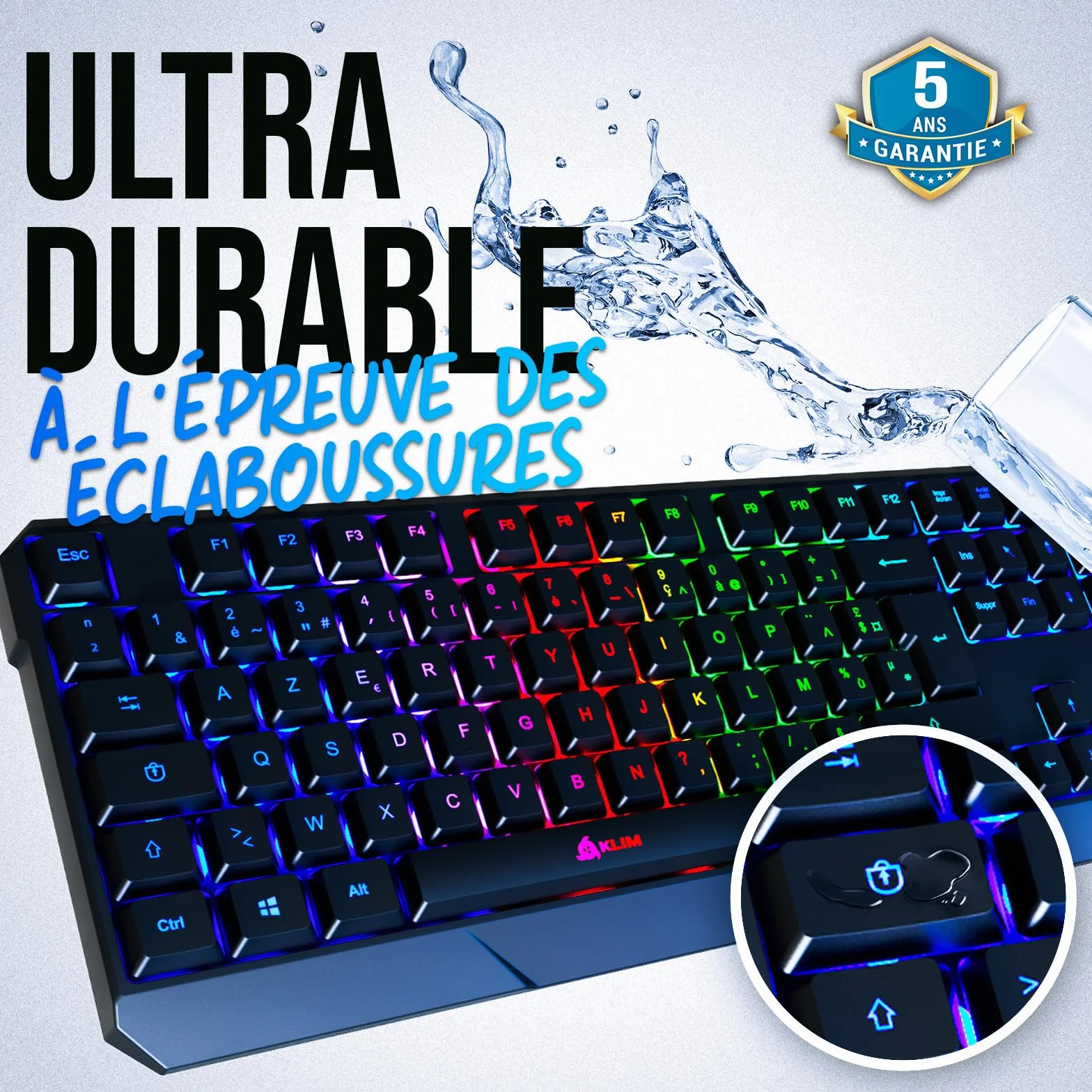KLIM Chroma Gaming Keyboard AZERTY FRANCE Wired USB RGB Black PC PS4 Windows Mac