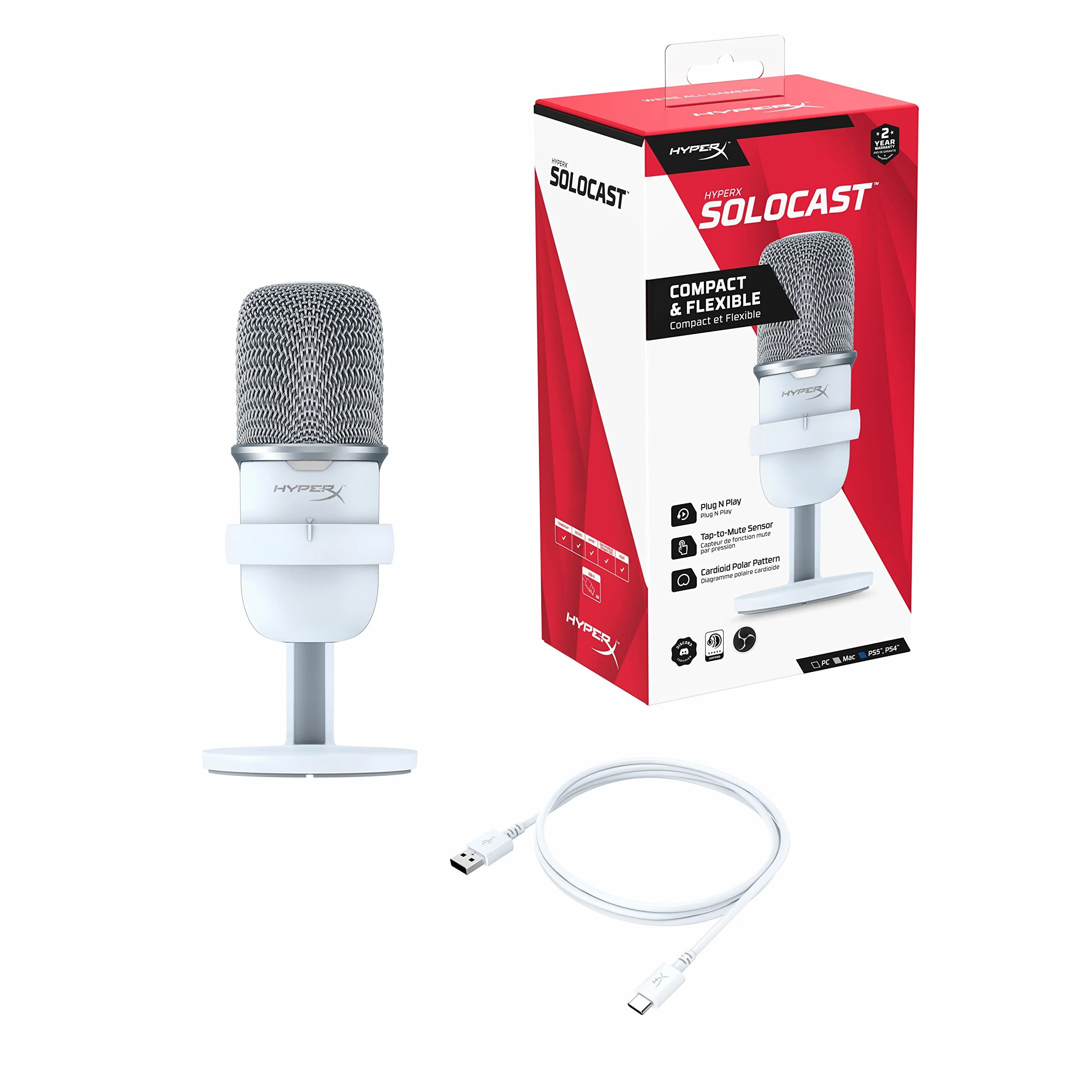 HyperX SoloCast kondensatorowy mikrofon gamingowy USB do PC PS5 PS4 Mac czujnik wyciszenia kardioidalny