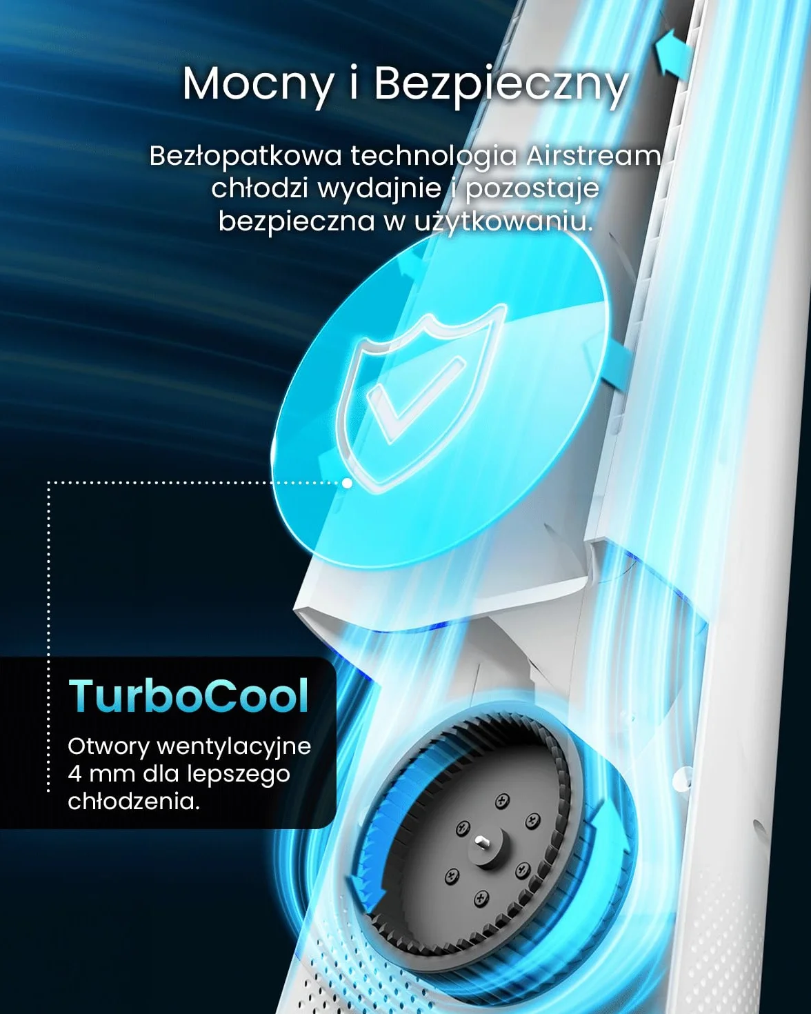 Pro Breeze OmniAir 105 cm bezłopatkowy wentylator kolumnowy z oczyszczaczem powietrza – super cichy, Wi-Fi, pilot, HEPA, LED, 10 prędkości, 5 trybów, oscylacja 60° – biały