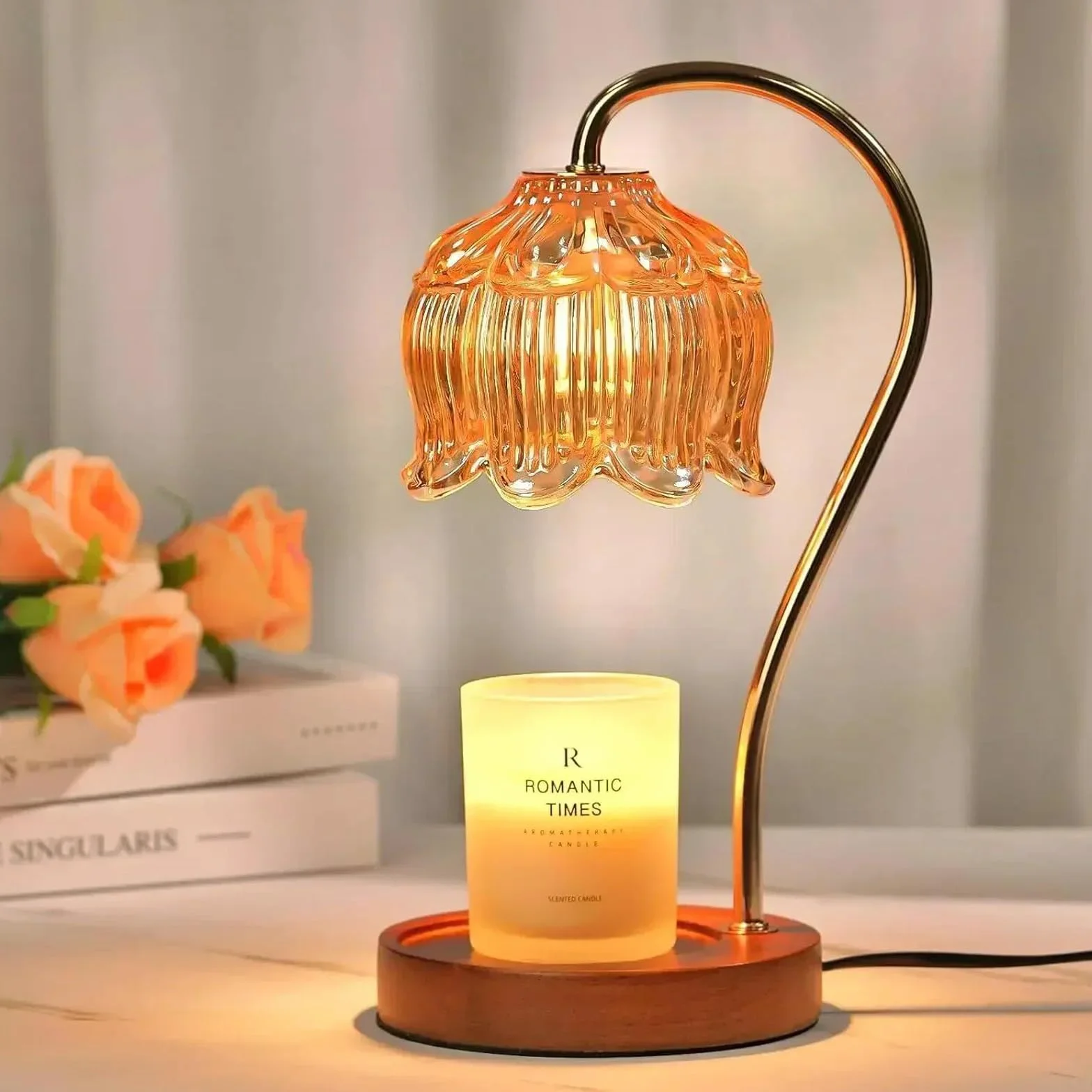 Lampa podgrzewająca do świec, Elektryczny podgrzewacz do świec z timerem i możliwością przyciemniania, kompatybilny ze świecami w słoikach, Zapachowy topielnik do wosku, Bezpłomieniowy podgrzewacz