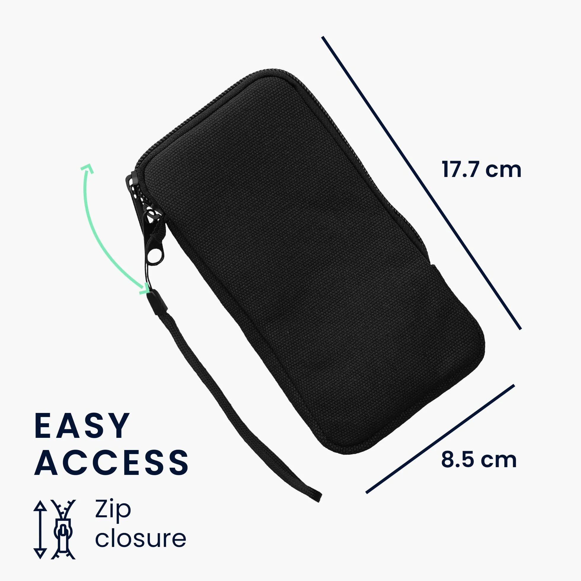 kwmobile Płócienne etui na telefon XXL - 17.8 cm - uniwersalna torba na telefon komórkowy z zamkiem błyskawicznym i miękką wyściółką z mikrofibry - czarna