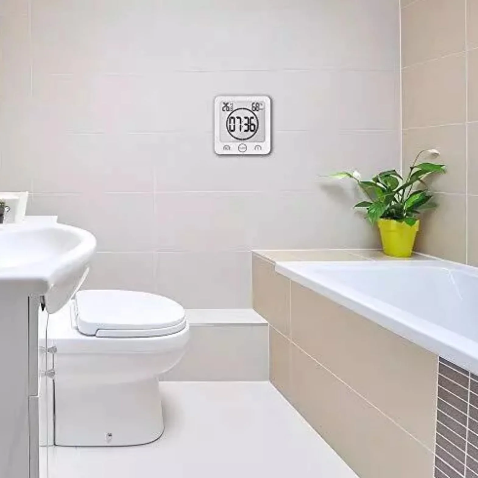 Cyfrowy zegar prysznicowy z budzikiem, wodoodporny timer łazienkowy, duży wyświetlacz LCD (czas/temperatura/wilgotność), 3 opcje montażu, do łazienki, kuchni, stacji do makijażu (biały)