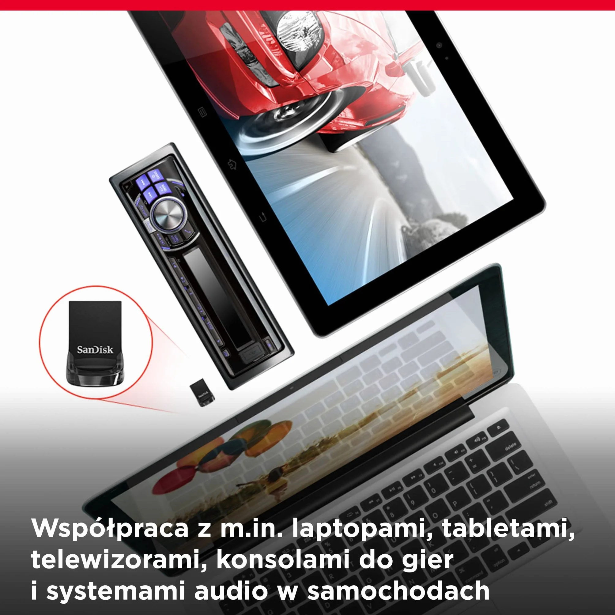SanDisk Ultra Fit USB 3.2 pamięć flash 64 GB (do laptopów, konsol do gier i samochodowych systemów audio, Plug and Stay, odczyt 300 MB/s, oprogramowanie RescuePRO Deluxe)