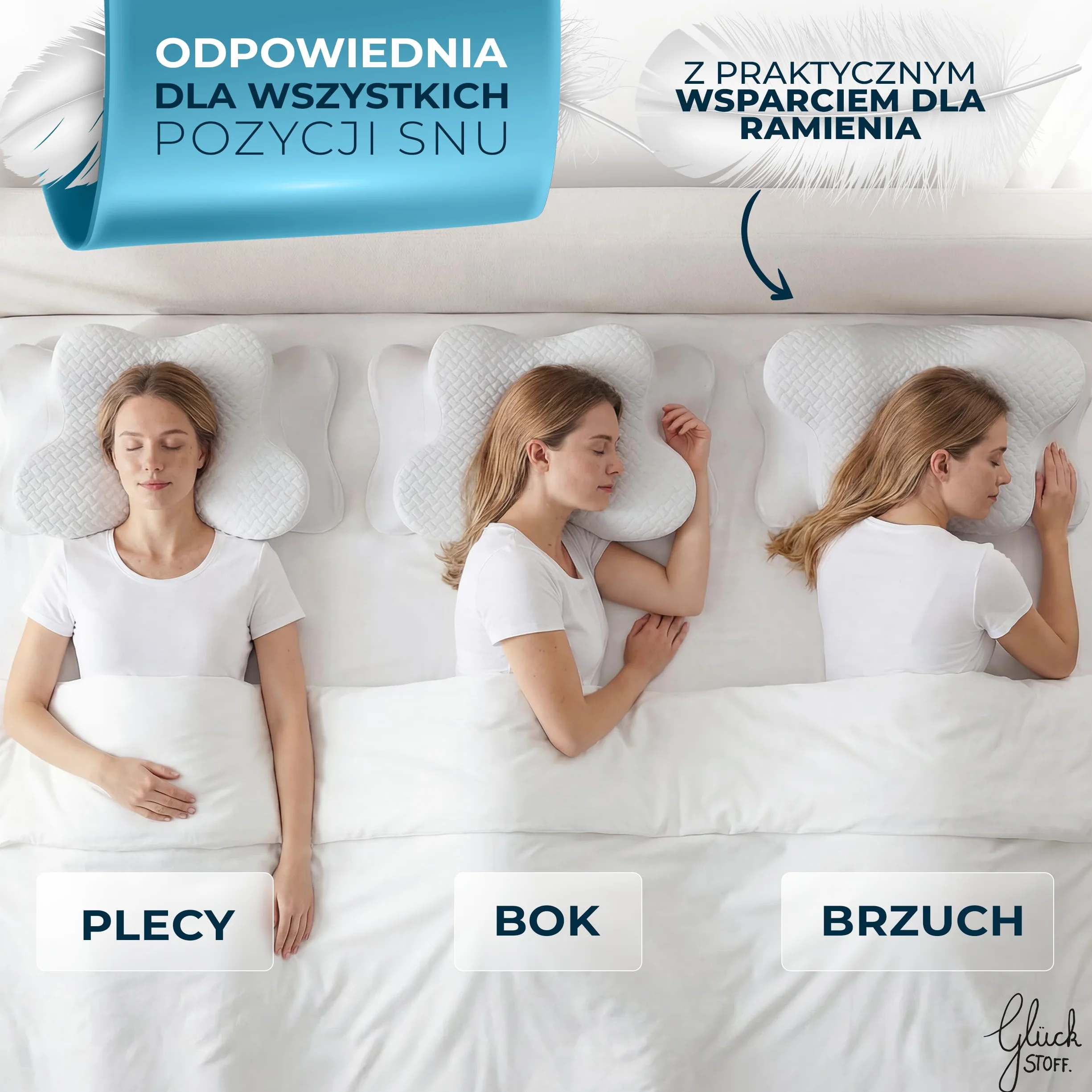 GLÜCKSTOFF® Poszewka na poduszkę ergonomiczną [Z EFEKTEM CHŁODZENIA I CIEPŁA] z włókien bambusowych i spandeksu | Miękka i Przytulna | Poszewka Zapasowa | Biała | Wersja: Ergo