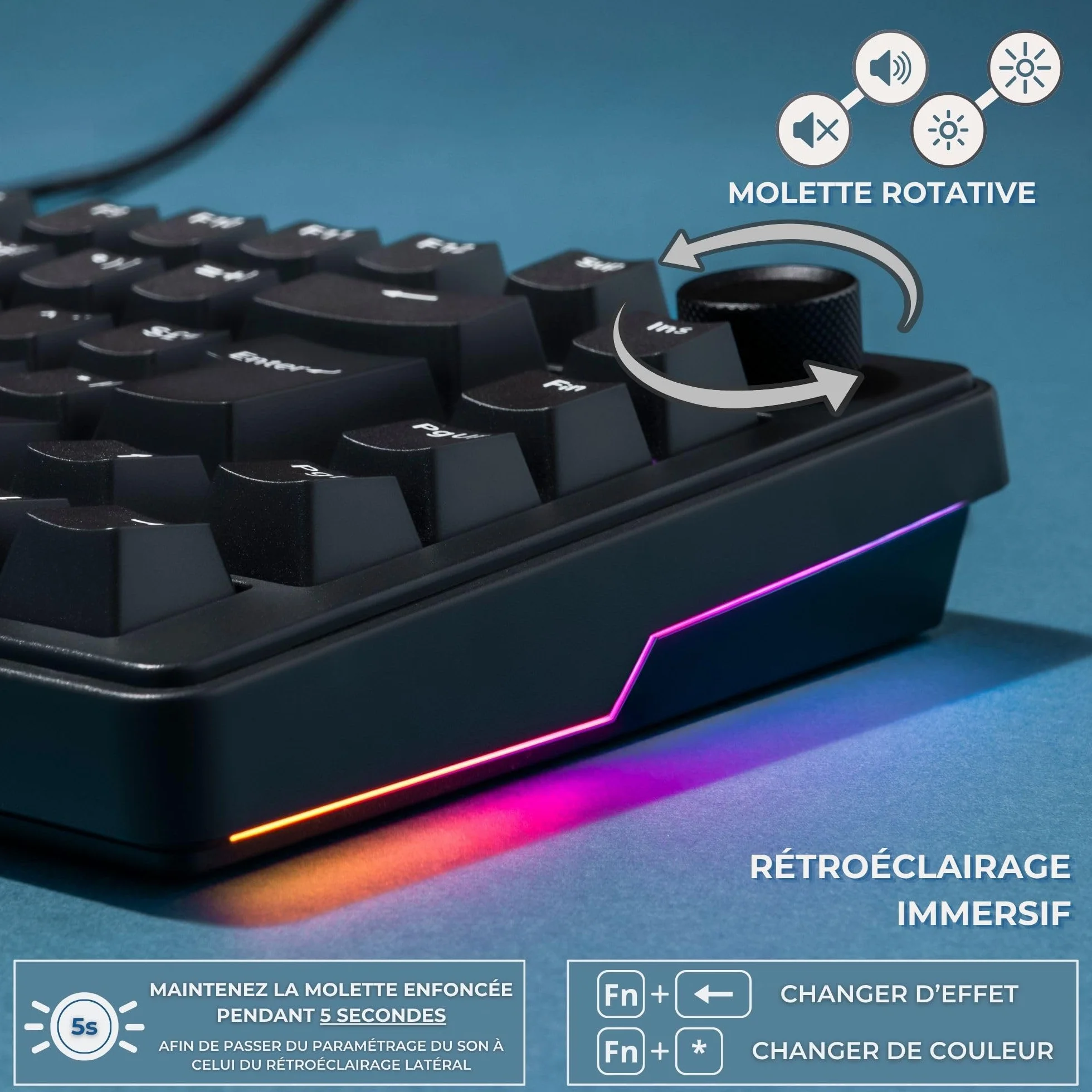 The G-Lab - KEYZ Elite 300 HE Black - Magnetyczna Klawiatura Gamingowa Hall Effect 75% AZERTY FR, Przewodowa USB, 8000Hz Rapid Trigger, Regulowana Aktywacja 0,01mm, PBT Hot-Swap, RGB i Makra - Win/Mac