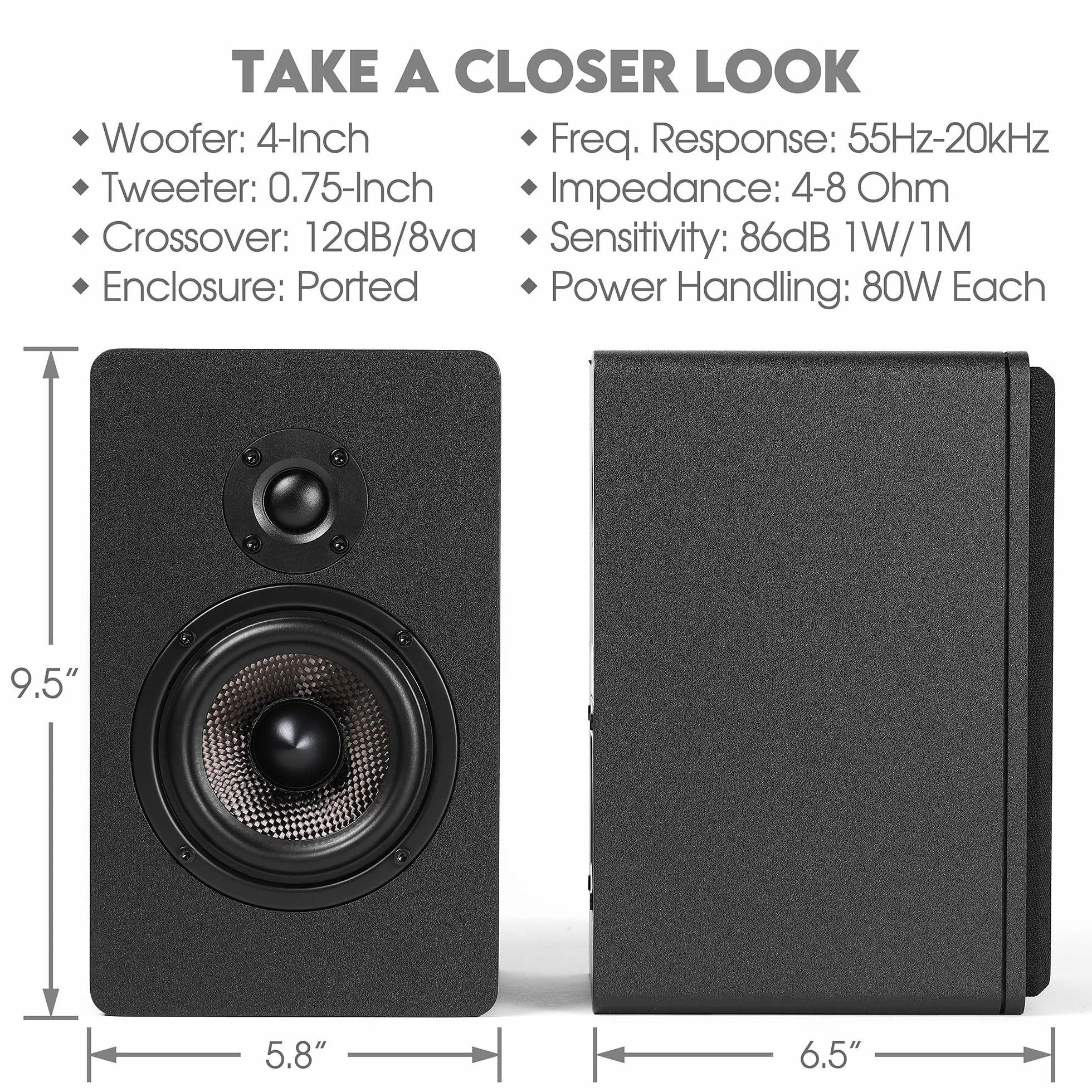 Micca MB42X G2 pasywne głośniki półkowe do kina domowego, stereo i pasywnego monitora bliskiego pola, 2-drożne (czarne, para)