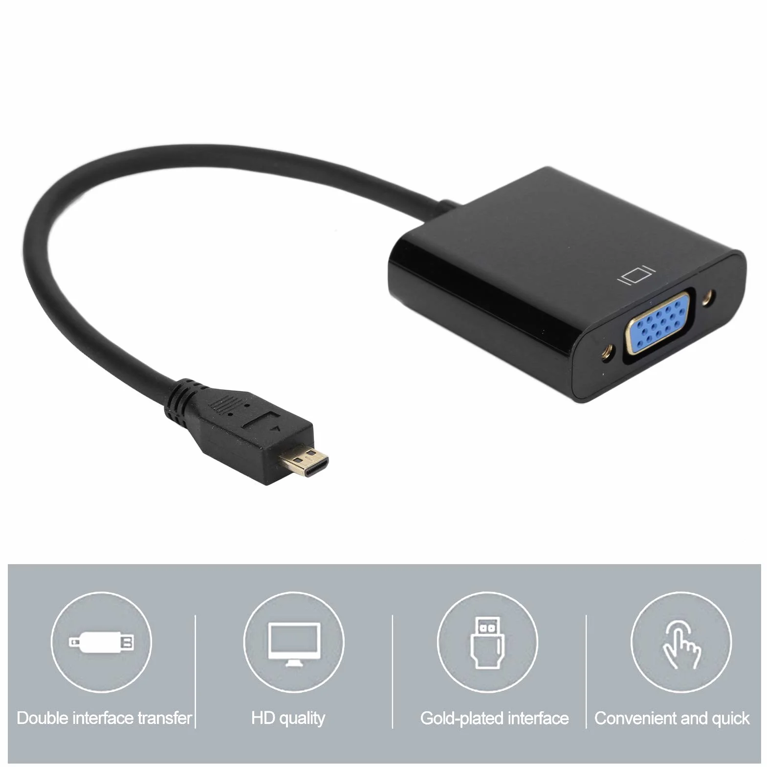 Adapter konwertera wideo Micro HDMI na VGA 1080P dla 4B z obsługą funkcji zasilania 1080P, obsługą HDCP(czarny)