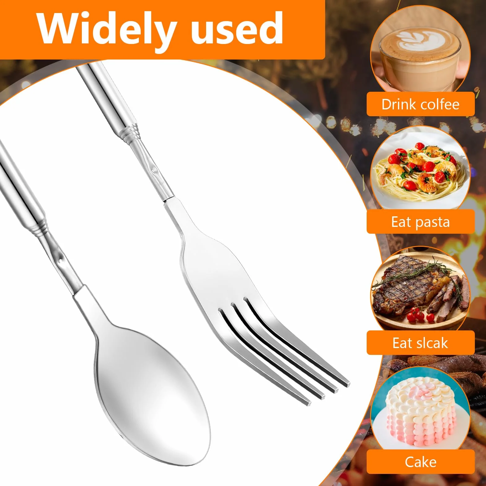 Ouligay Teleskopowy widelec i łyżka ze stali nierdzewnej do grilla, 20-64 cm, wysuwany i chowany