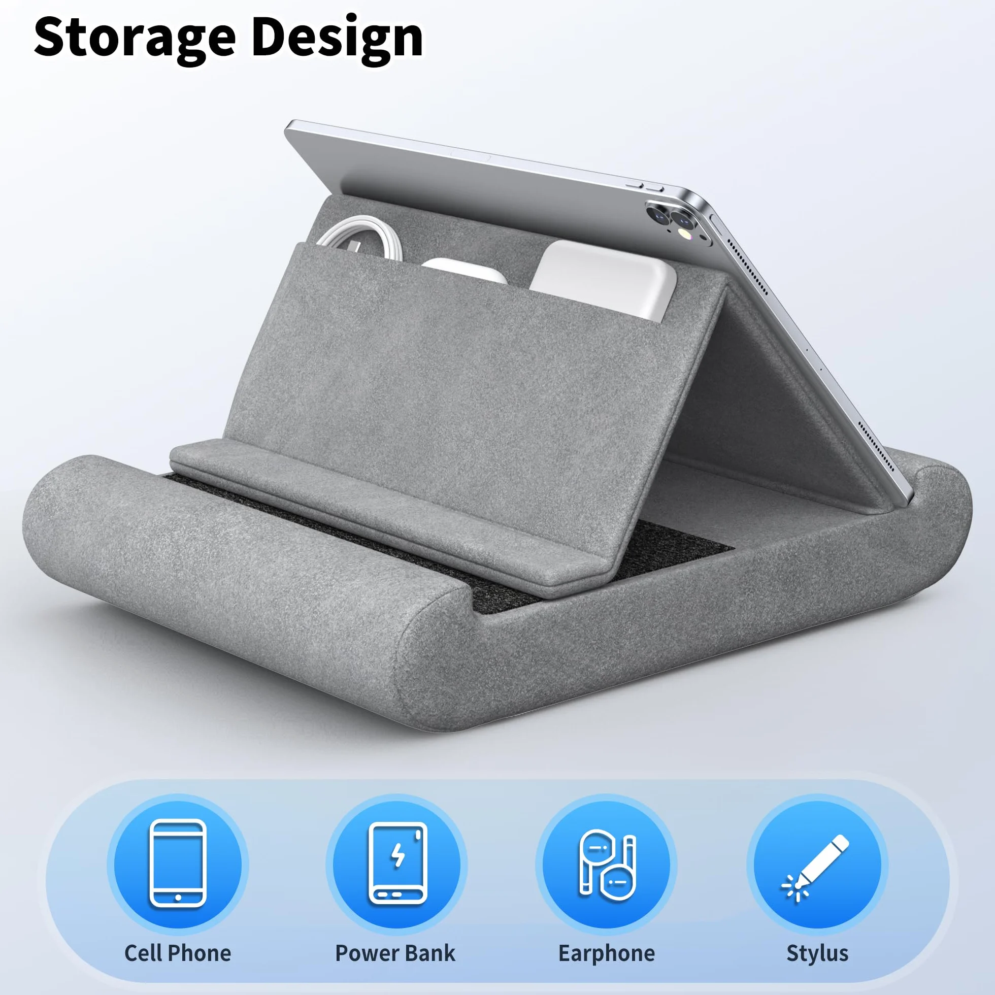 CreaDream Stojak na tablet z miękką poduszeczką, składany uchwyt na tablet do łona, łóżka i biurka, miękka podkładka z kieszenią i uchwytem na rysik, dla tabletów 4-13", takich jak iPad Pro 11, 13