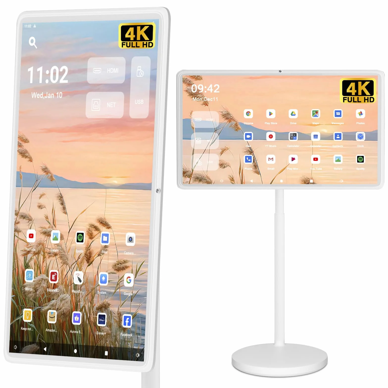 Przenośny telewizor 32-calowy na kółkach z systemem operacyjnym Android, pamięć 8 + 128 GB, wbudowana bateria (5-8 cm), ekran dotykowy, obrót o 360°, głos/pilot zdalnego sterowania