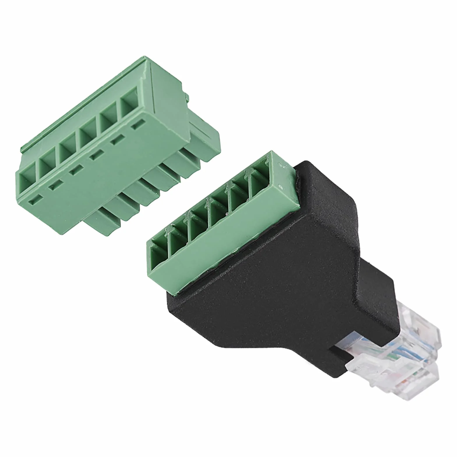 Adapter Końcówki śrubowej RJ12, 2 szt. Plastikowe Złącze Ethernet RJ12 6P6C Złącze Męskie na 6-pinowe Zaciski śrubowe
