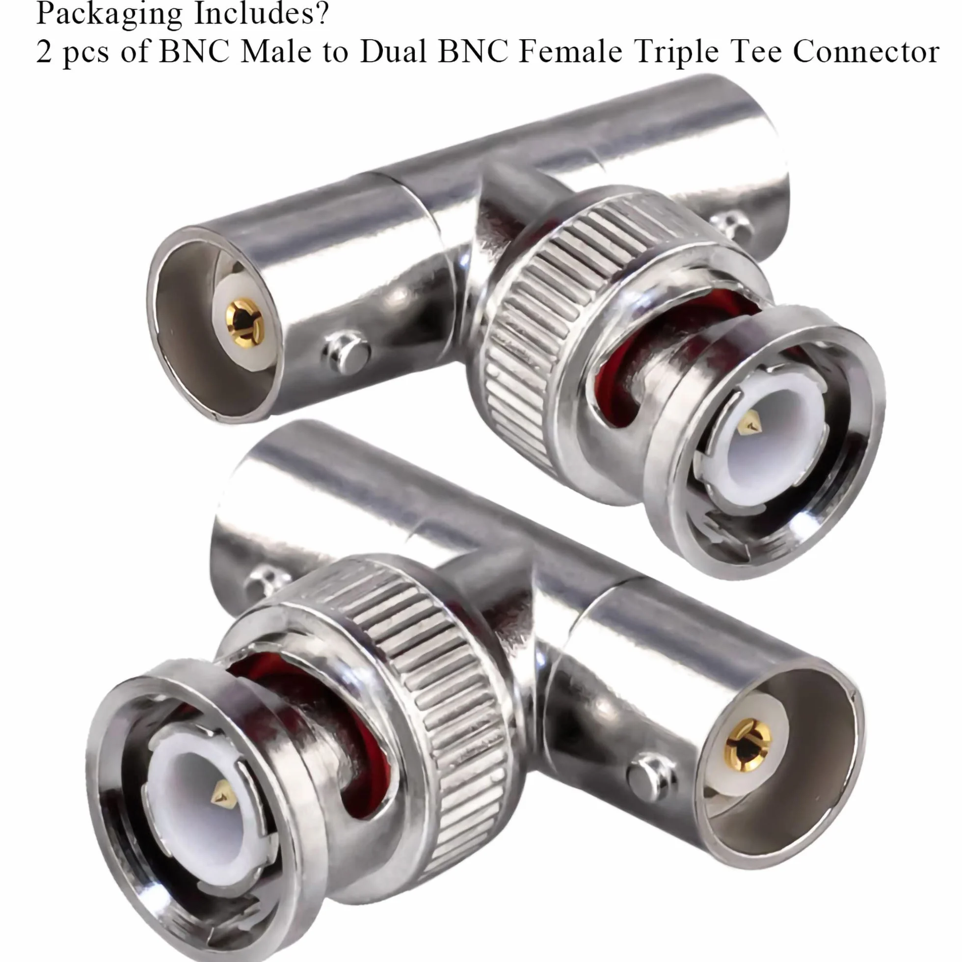Złącze BNC Triple Tee - męski na podwójny żeński adapter koncentryczny RF w kształcie litery T do kabla koncentrycznego Security CCTV DVR Camera - 3-drożny rozdzielacz łączący 2 szt