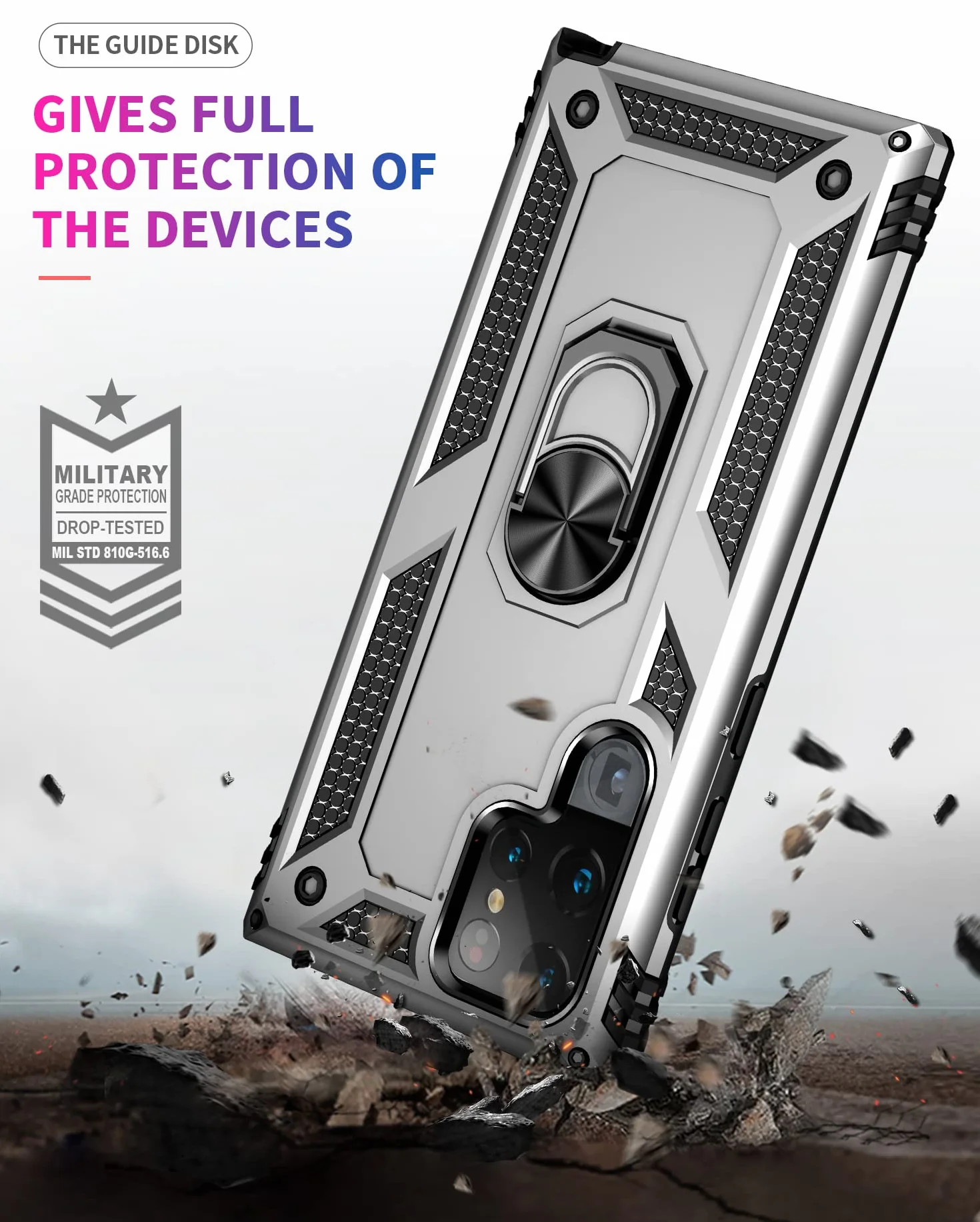 Etui kompatybilne z Samsung Galaxy S22 Ultra, osłona ekranu, dwuwarstwowa, wytrzymała osłona ochronna, odporna na wstrząsy obudowa na telefon, z podpórką, srebrne