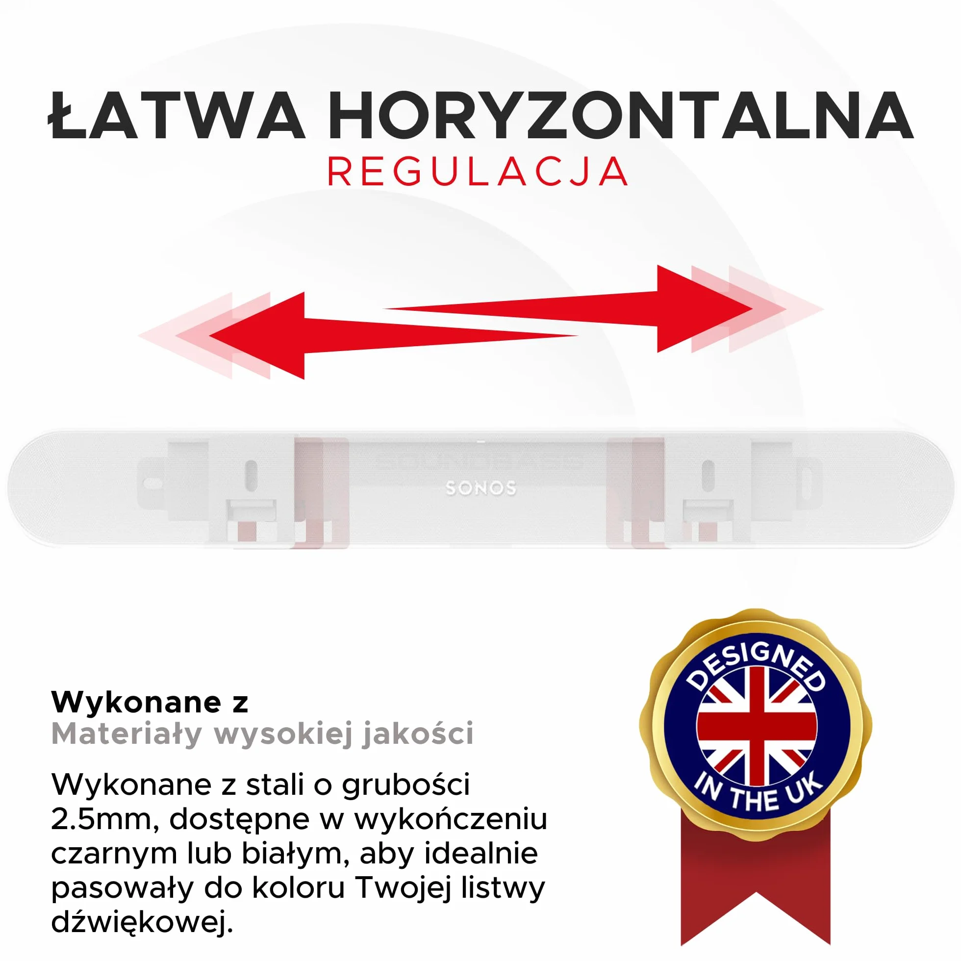 Sonos Ray Sound Bar Uchwyt na listwę dźwiękową ze wszystkimi niezbędnymi elementami montażowymi, uchwyt ścienny do listwy dźwiękowej pod telewizorem lub powyżej, łatwy w instalacji, biały