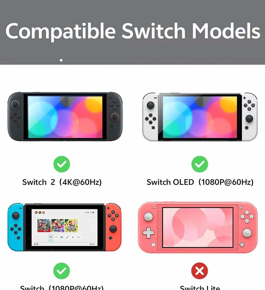 RREAKA Switch Dock dla Nintendo Switch OLED, 2-w-1 Switch TV Adapter z kablem 4K HDMI, Typ C 100W ładowanie, przenośna stacja dokująca podróż, dla Samsung Dex S24, MacBook