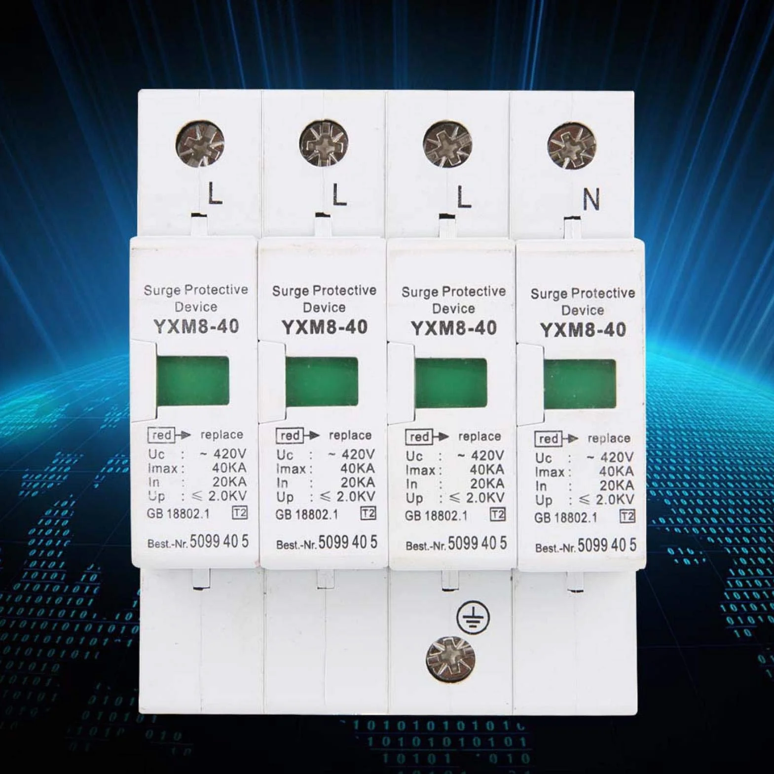 Domowa ochrona przeciwprzepięciowa odgromnik 4P 40KA DIN Rail AC urządzenie odgromowe niskiego napięcia do ochrony przed piorunami