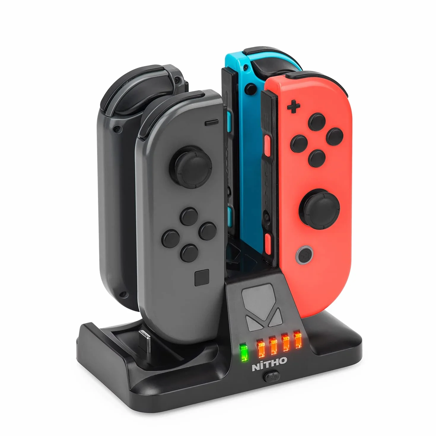 NiTHO Stacja ładująca kompatybilna z Joy-con i kontrolerem Pro Nintendo Switch, ładowanie do 4 kontrolerów Joy-con lub 2 Joy-con i 1 pilot Pro, stacja ładowania ze wskaźnikiem LED