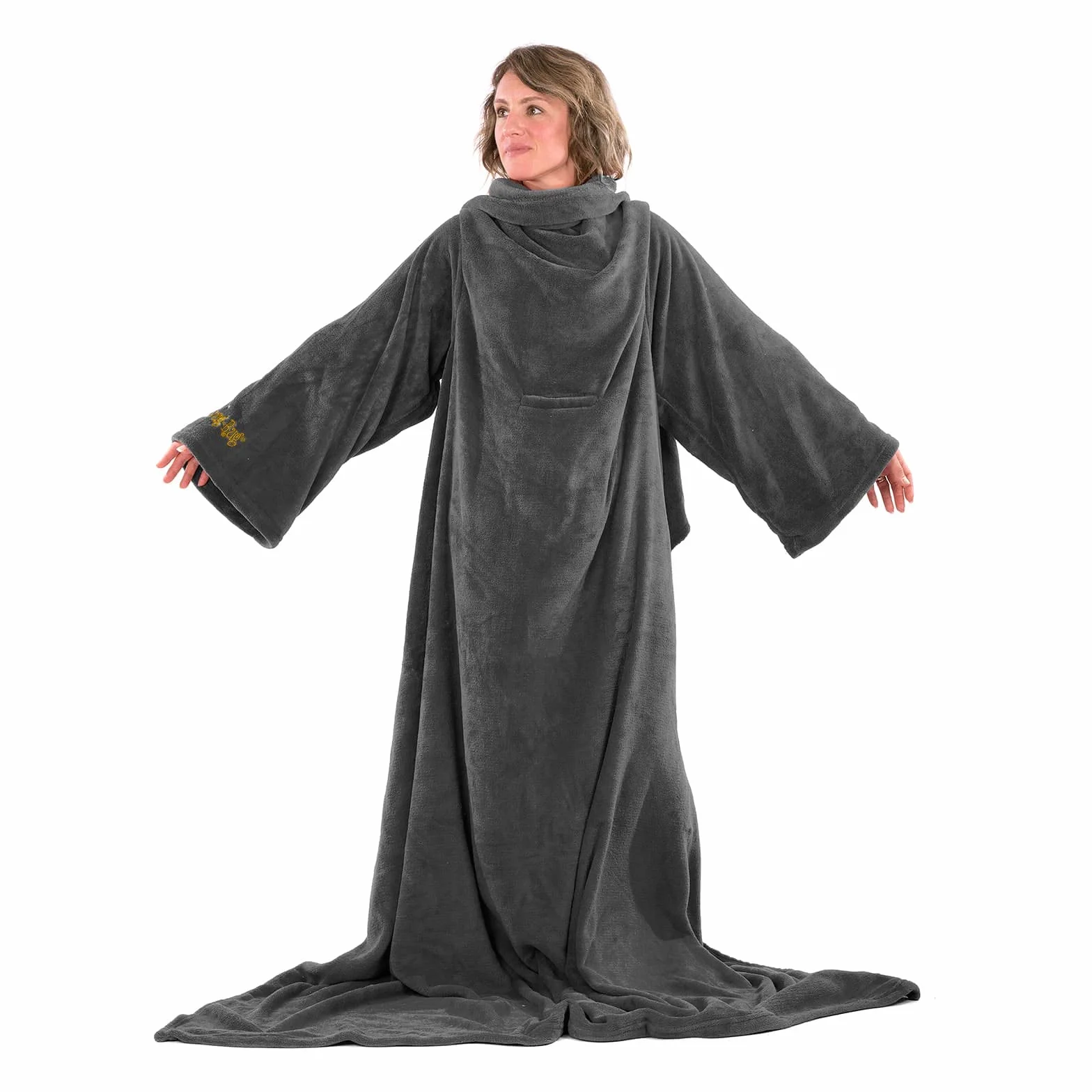 Snug Rug Deluxe przytulny koc z rękawami dla dorosłych, koc z włókniny z rękawami, z polaru Coral, łupek szary, 214 x 152