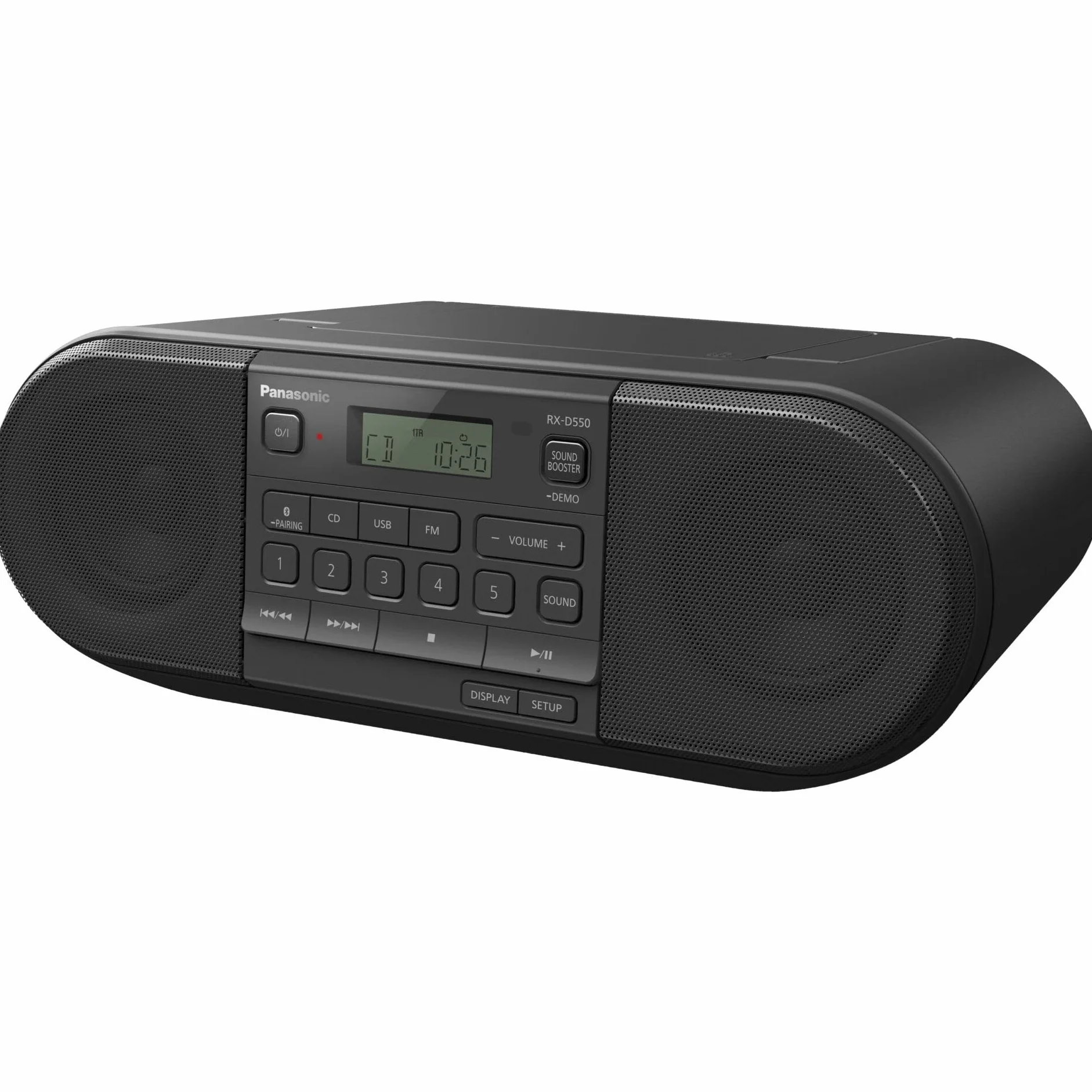 Panasonic RX-D550 przenośny odbiornik radiowy o dużej mocy 20W (CD, Bluetooth, USB, pełnozakresowe głośniki 8cm, Sound Booster, na baterie), czarny