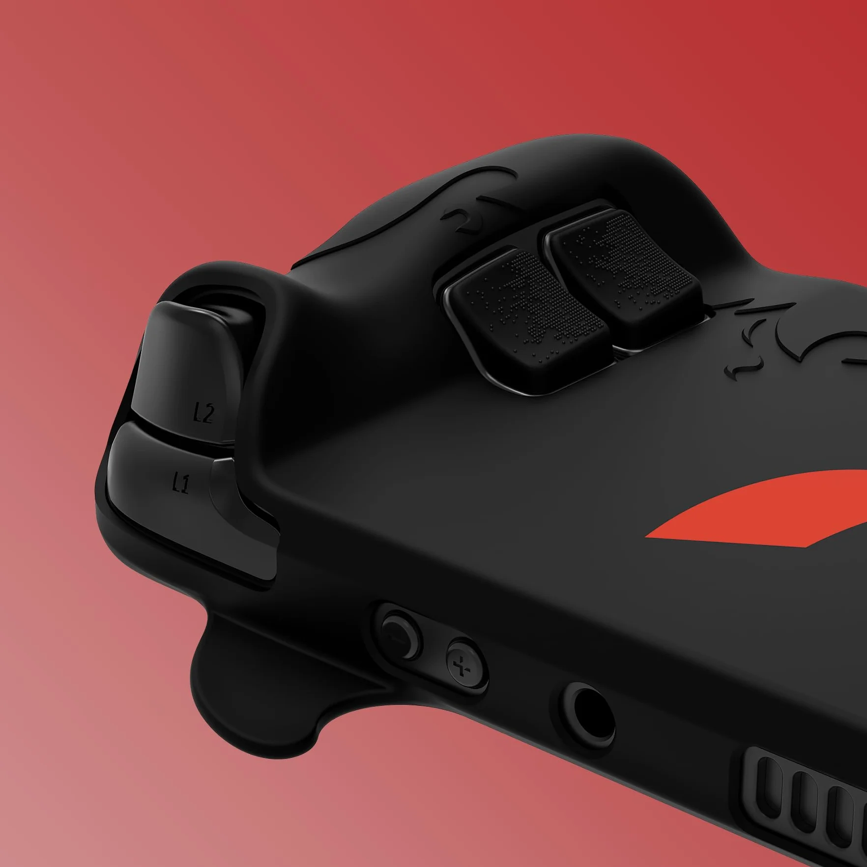 PlayVital Osłona do Steam Deck OLED/Steam Deck z Nakładkami na Joystick & Przyciskami & Naklejkami Trackpady,Ochronna Osłona Silikonowa Antypoślizgowa- Czarna, Uroczy Demon