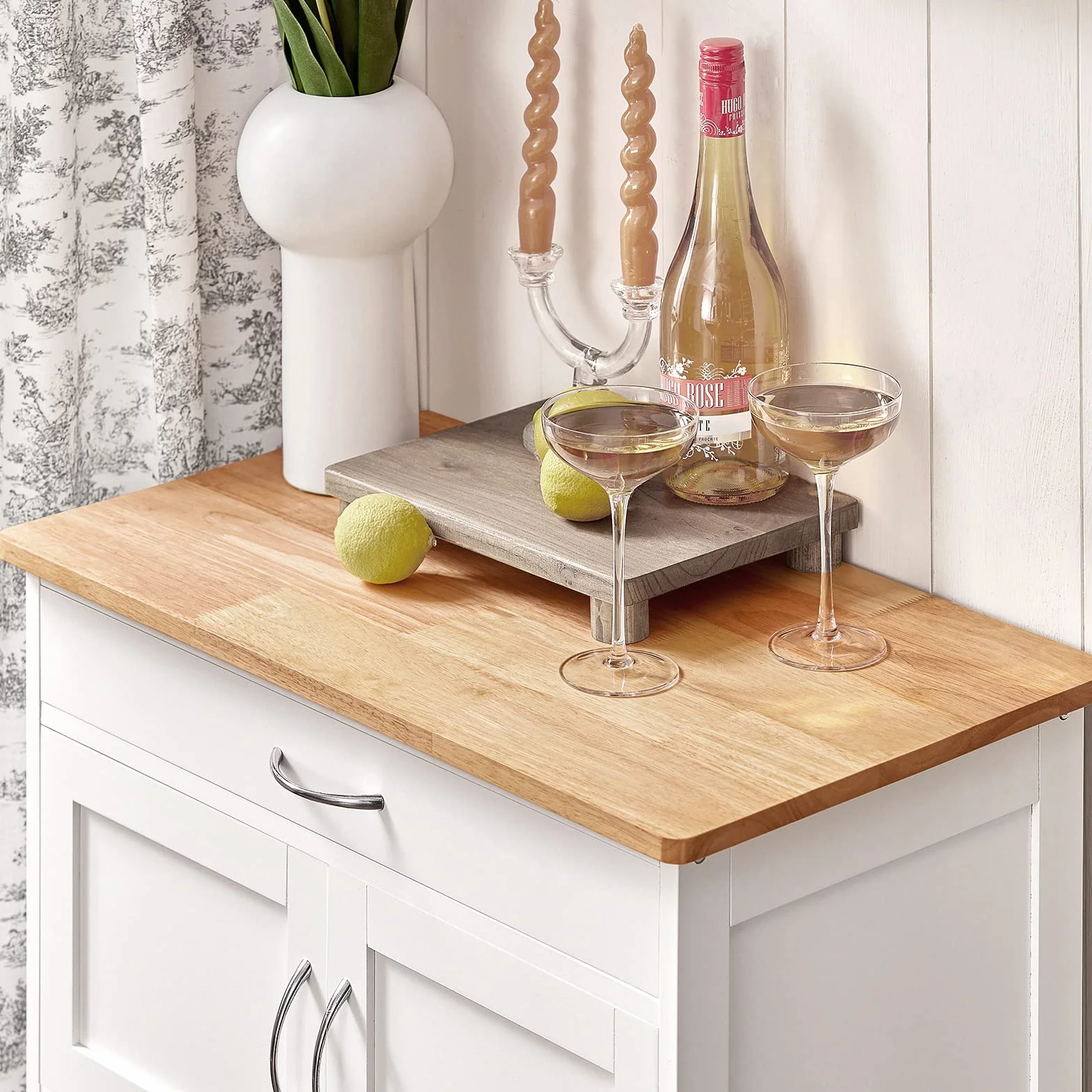 SoBuy wózek kuchenny z kółkami blat kauczukowiec 67x86x38 cm biały FKW45-WN